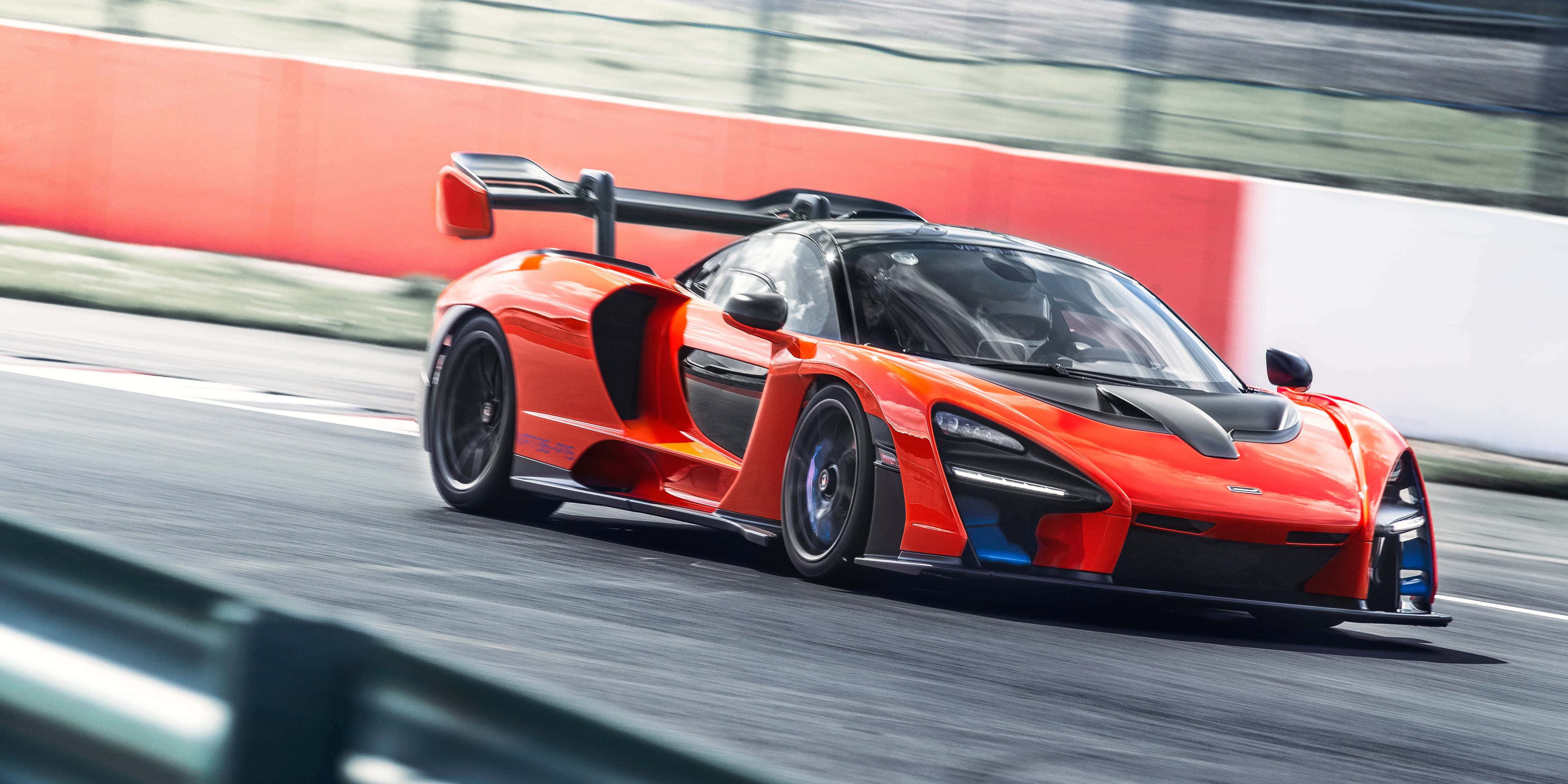 McLaren Senna, vibrant orange, track, 4K Desktop Wallpaper