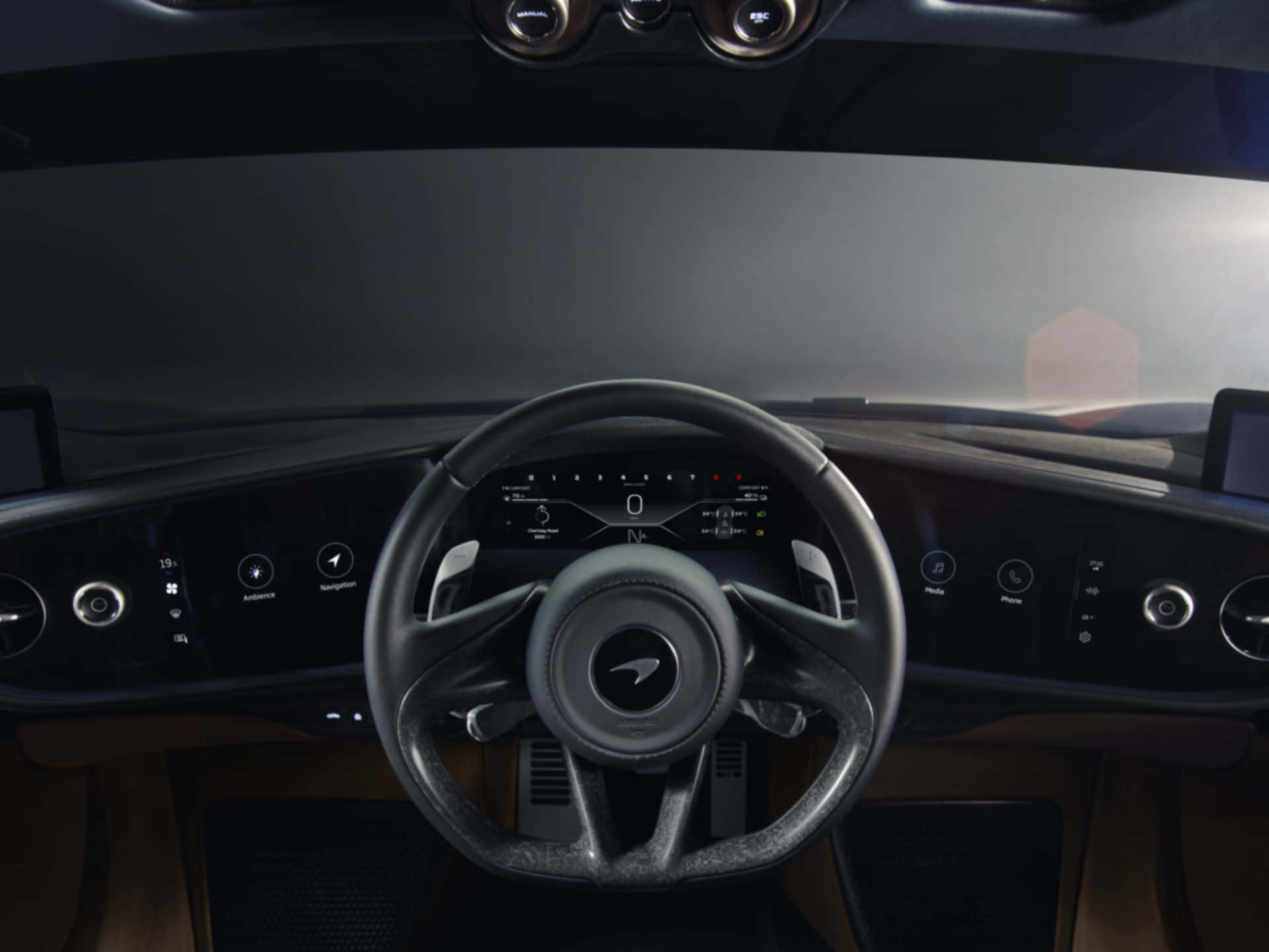 McLaren Speedtail, sleek black steering wheel, digital dashboard, Full HD Desktop Wallpaper