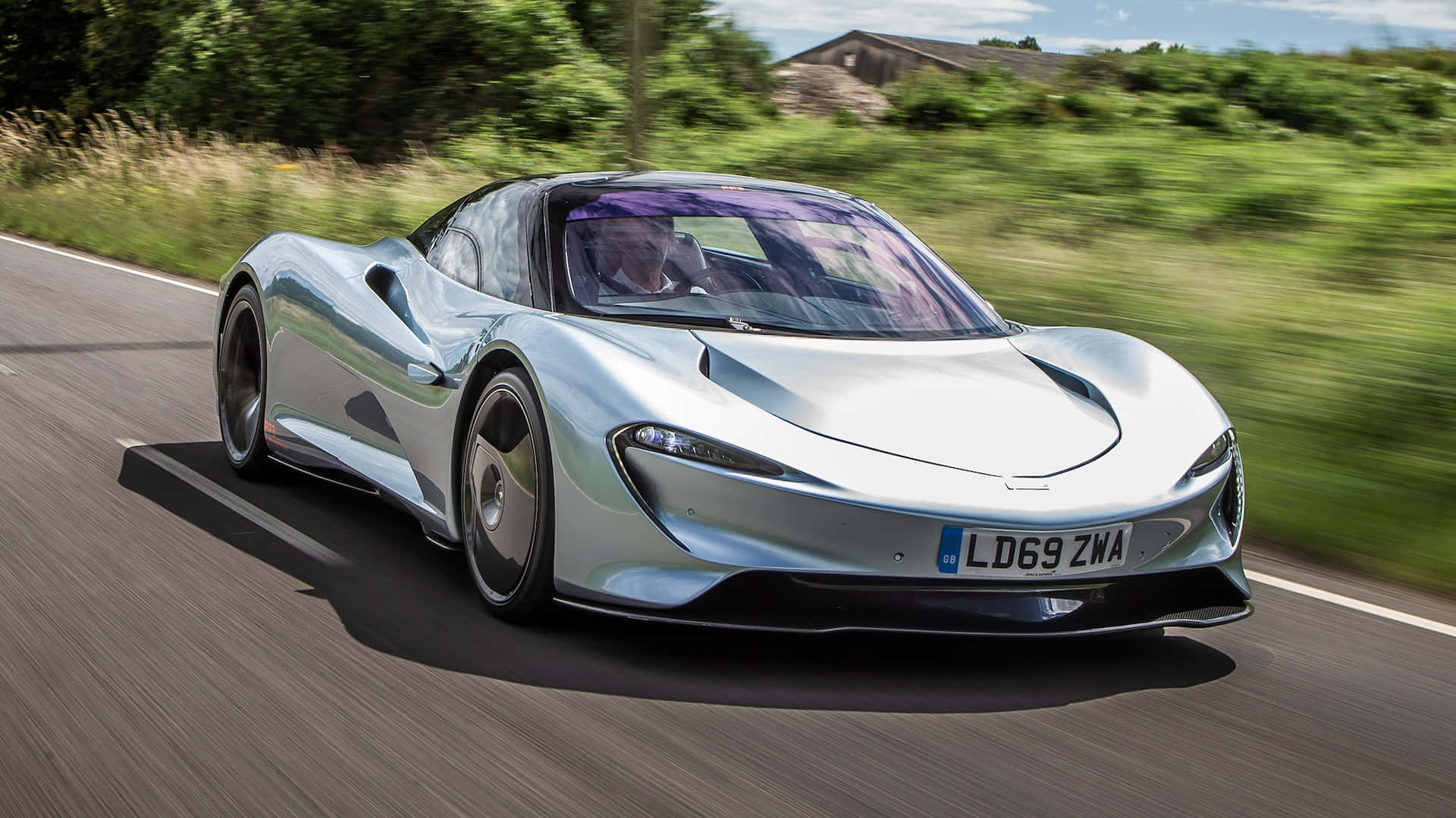 McLaren Speedtail, silver, rural road, Full HD Desktop Wallpaper