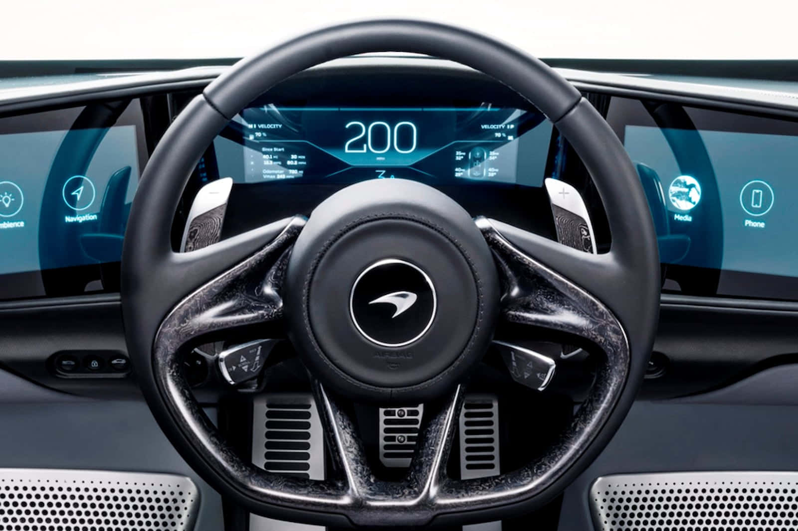 McLaren Speedtail, steering wheel, digital dashboard, HD Desktop Wallpaper