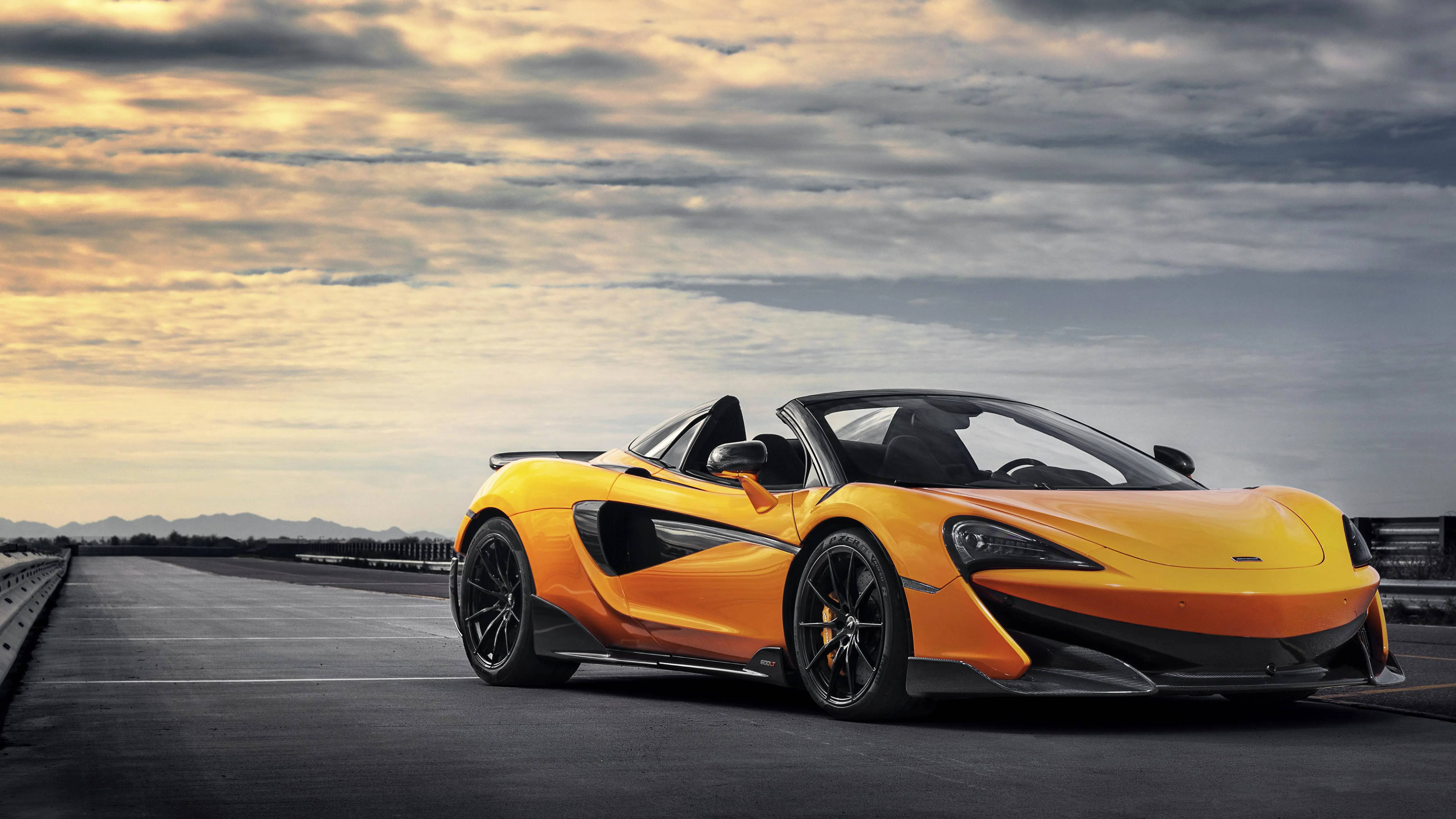 McLaren Spyder, vibrant orange, black accents, 5K Desktop Wallpaper