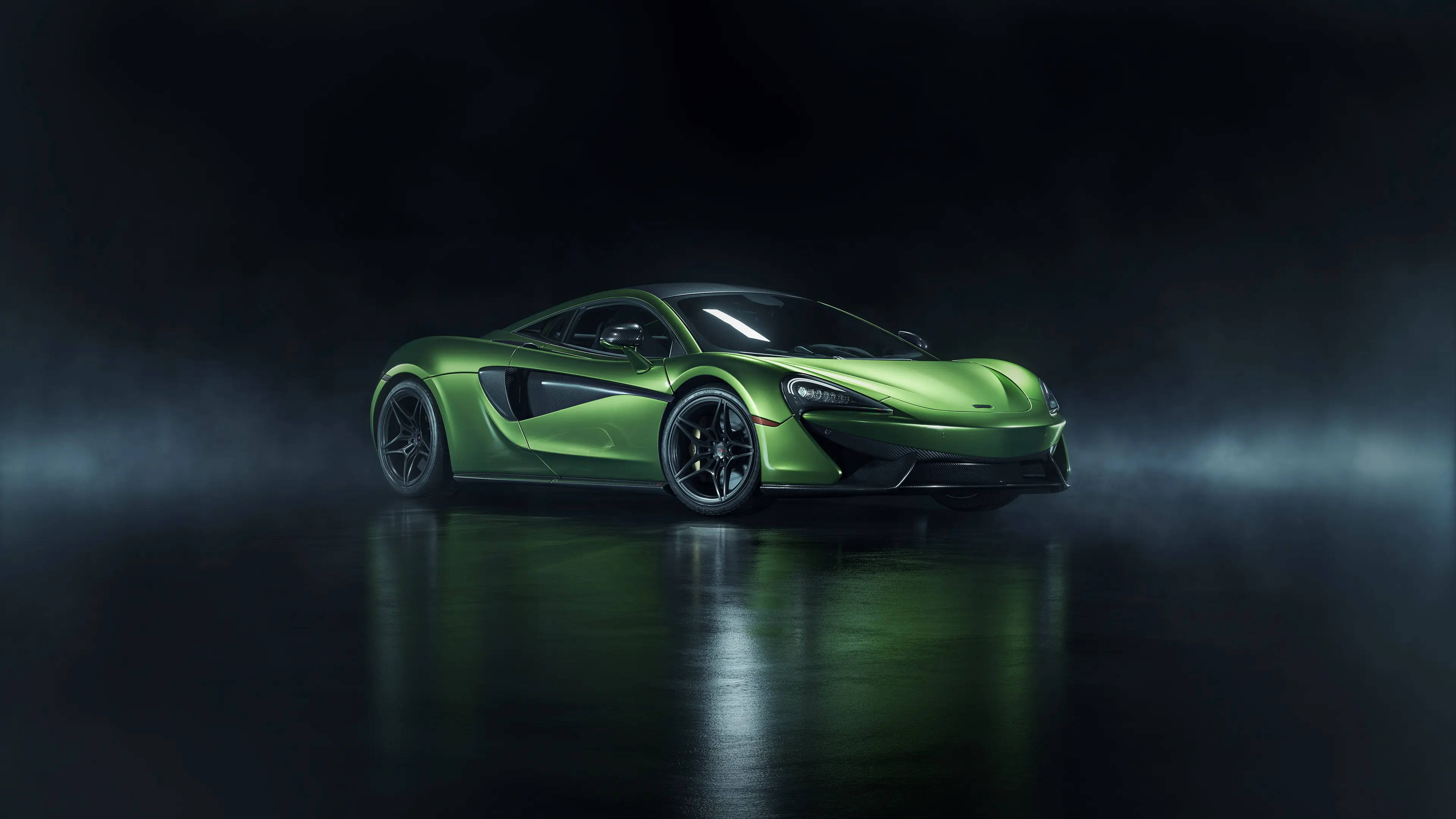 lime green, McLaren Spyder, studio lights, 4K Desktop Wallpaper