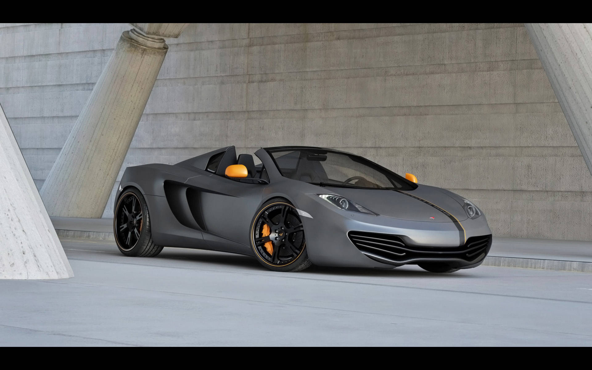McLaren Spyder, matte gray, orange accents, Full HD Desktop Wallpaper