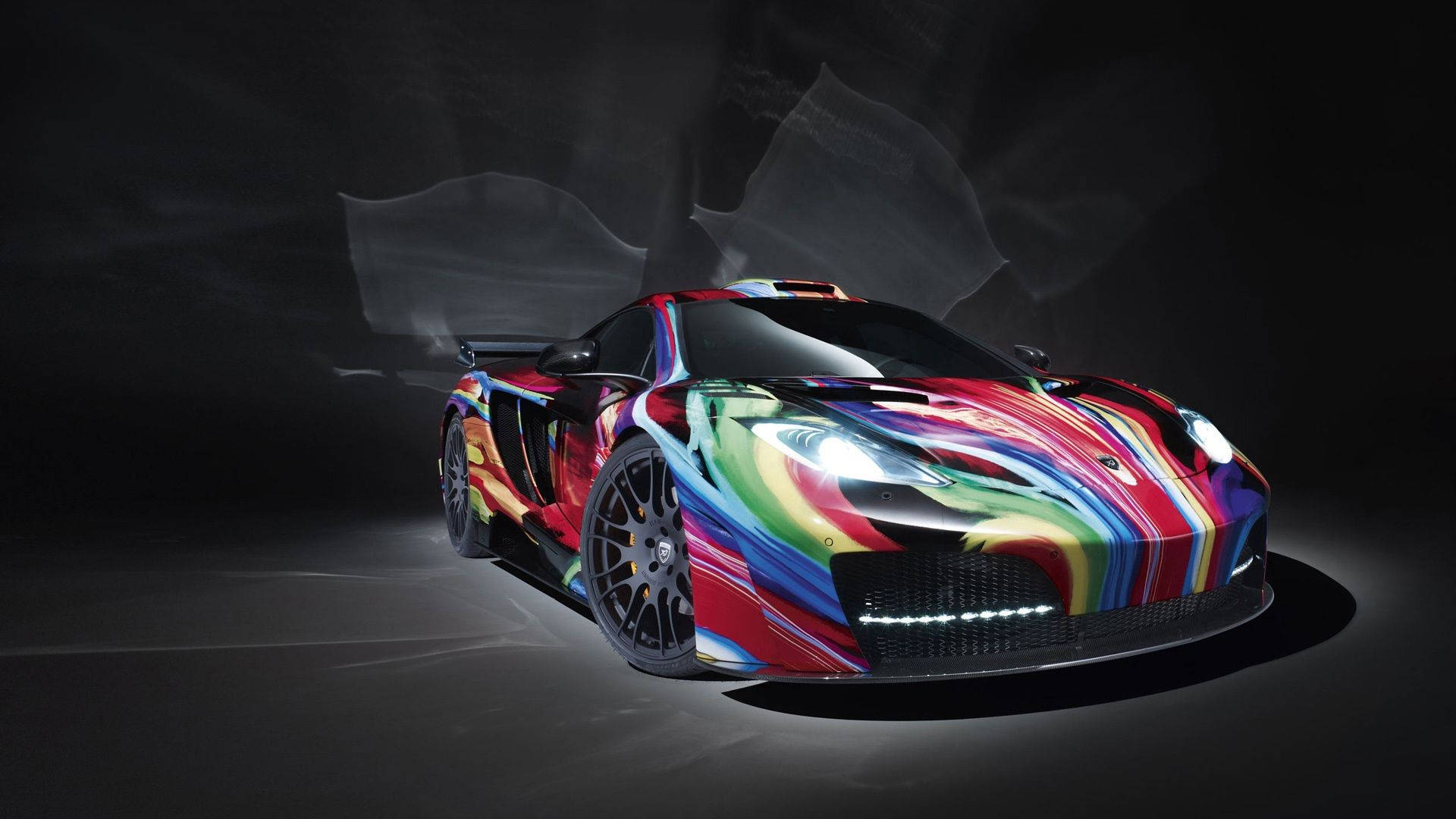 McLaren, rainbow-striped, studio lights, Full HD Desktop Wallpaper