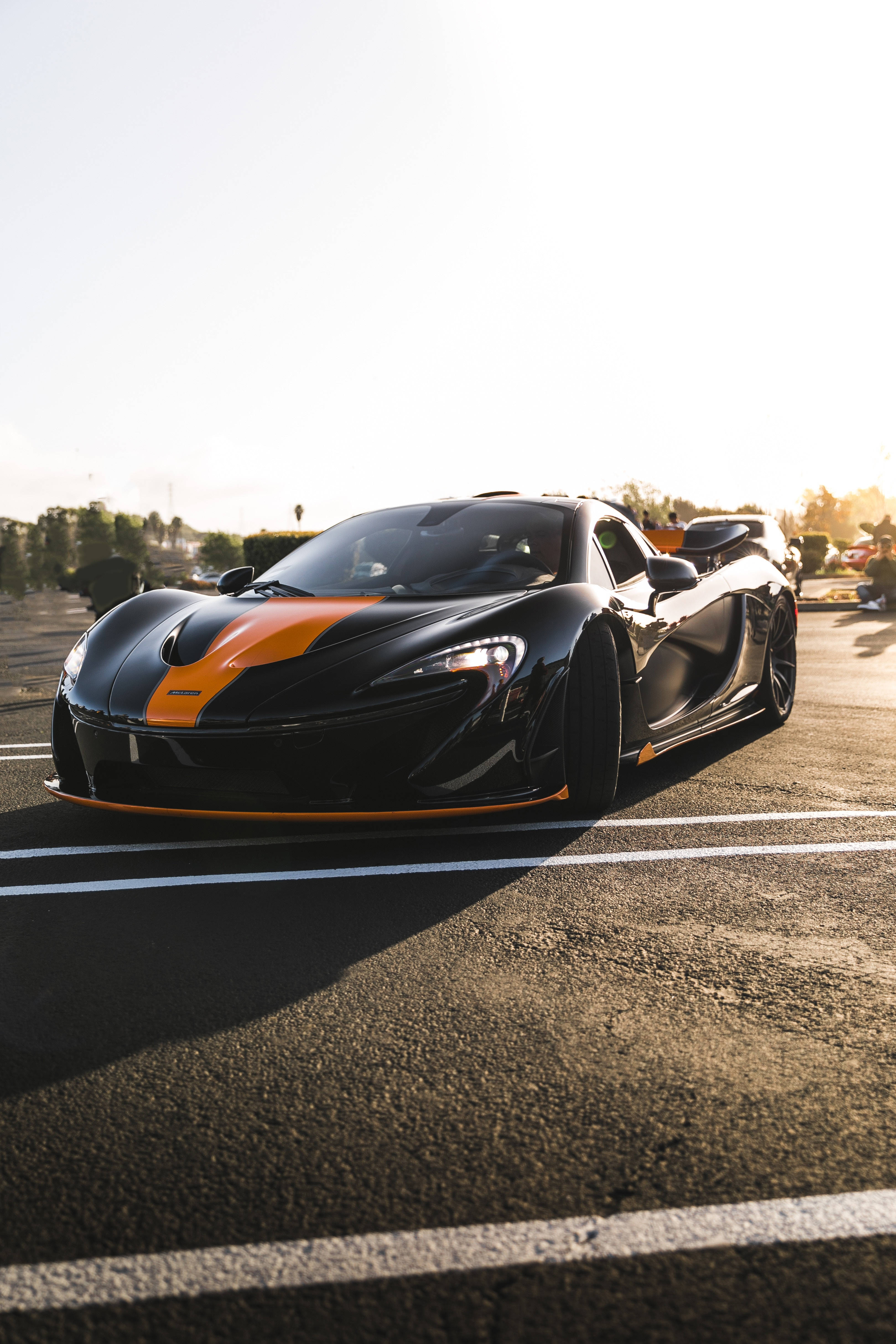 McLaren, black, orange accents, 4K Phone Wallpaper
