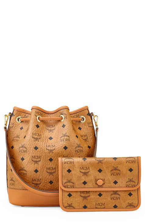 MCM, Drawstring Small Pouch Bag, tan leather bucket bag, SD Phone Wallpaper
