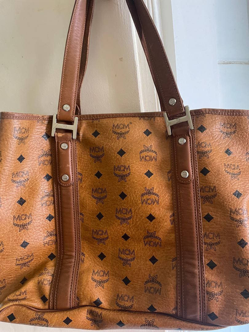 MCM, cognac, leather tote bag, SD Phone Wallpaper