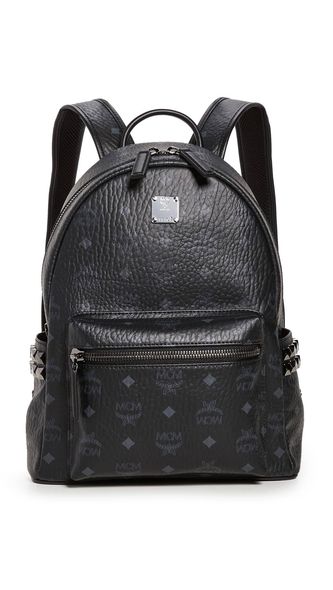 MCM, black textured leather, repeating logo pattern, Full HD Phone Wallpaper