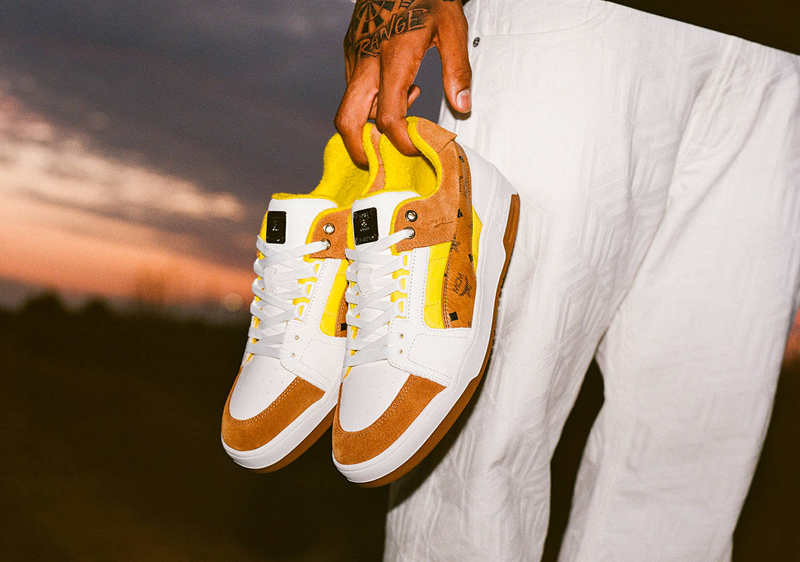MCM, white and brown sneakers, sunset sky, SD Desktop Wallpaper