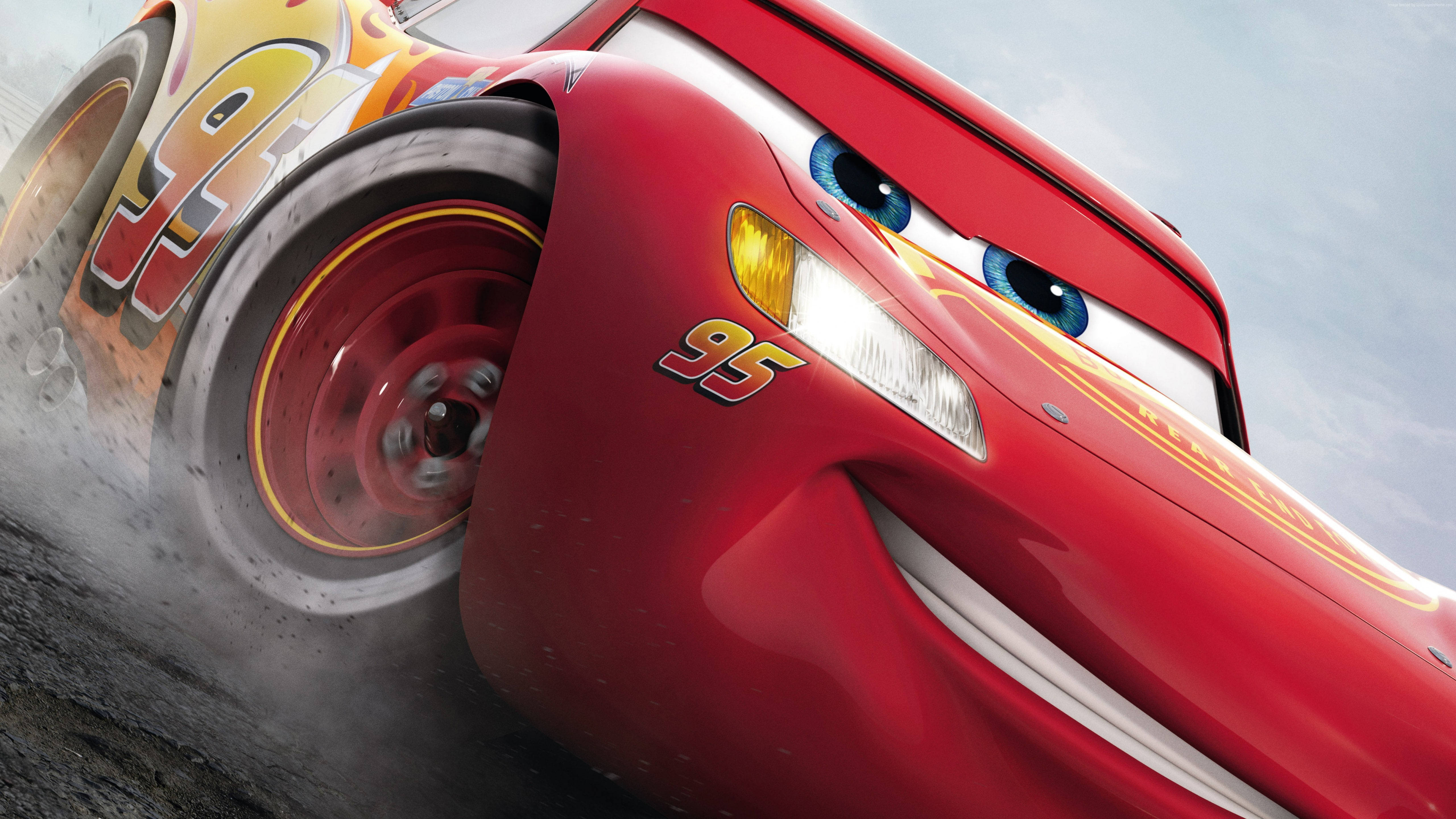 Lightning McQueen, red animated race car, blue eyes, 5K Desktop Wallpaper