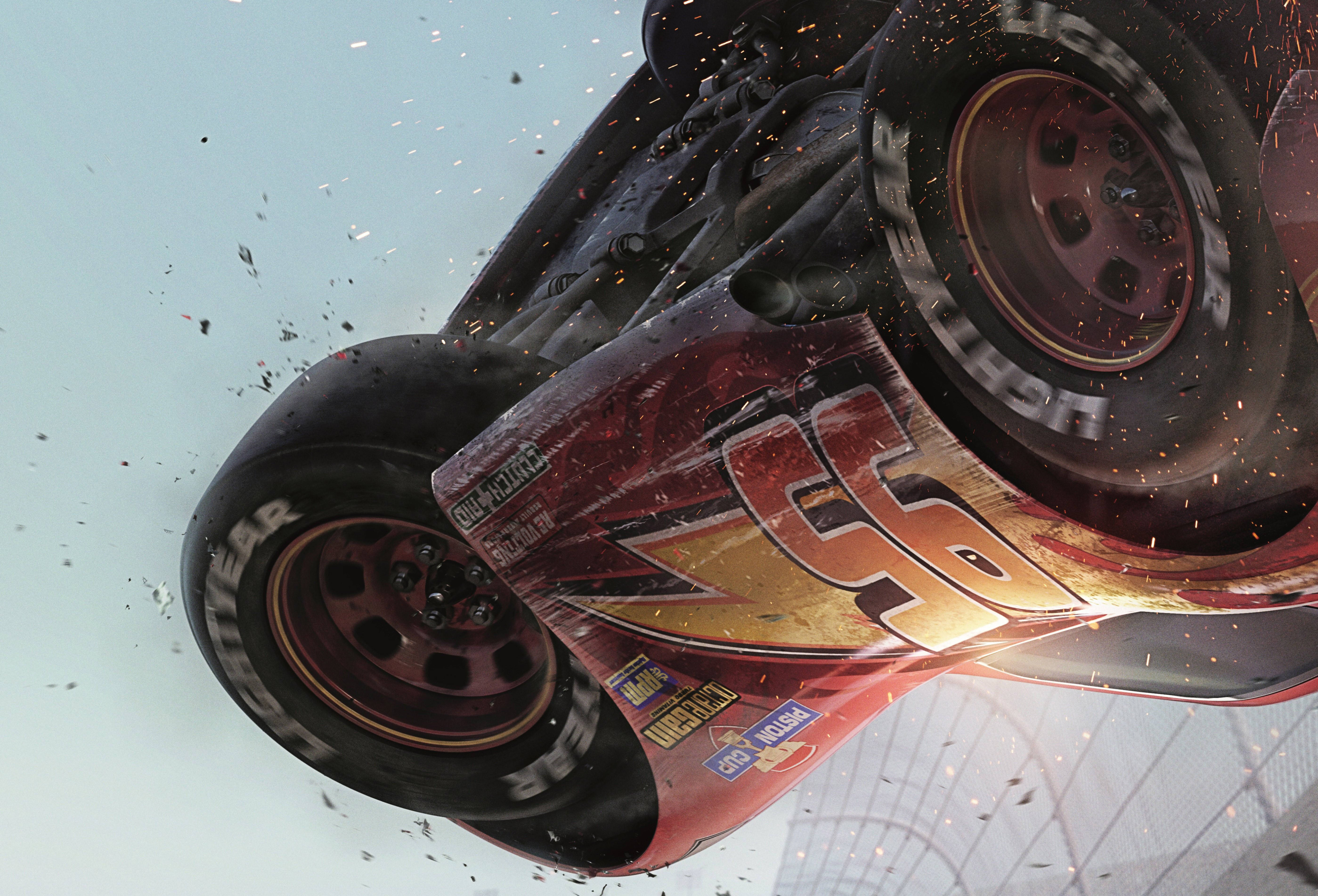 Lightning McQueen, red race car, sparks flying, 5K Desktop Wallpaper