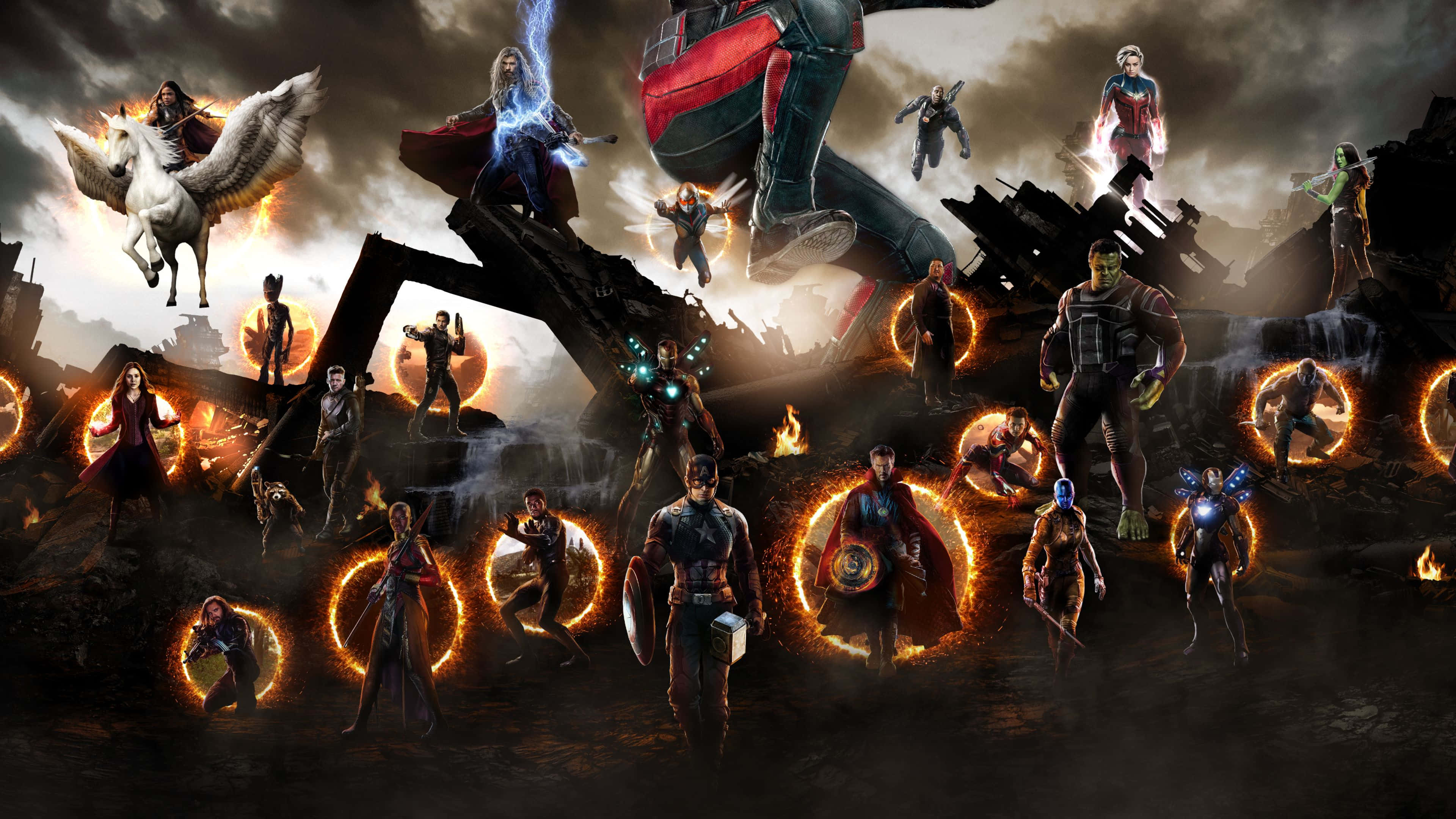 Mcu Characters, battle scene, ruins, 4K Desktop Wallpaper