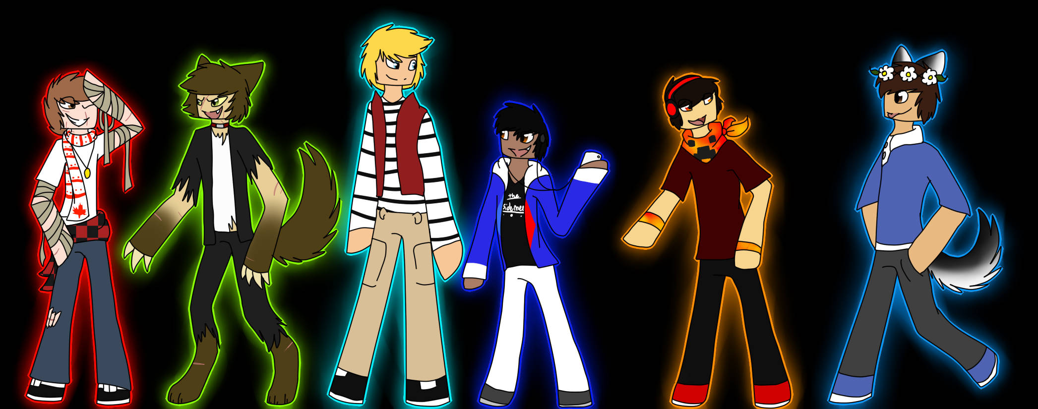 Mcyt, glowing neon outlines, anime-style anthropomorphic characters, Full HD Desktop Wallpaper