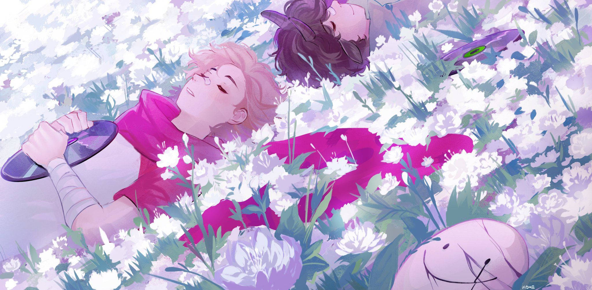 MCYT, white flower field, anime characters, Full HD Desktop Wallpaper