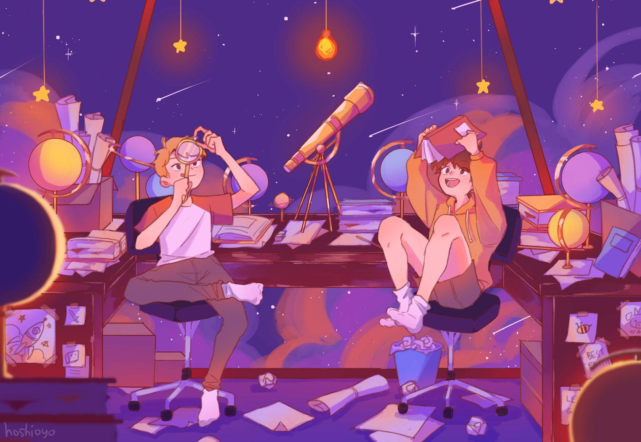 Mcyt, starry purple room, hanging stars, Full HD Desktop Wallpaper