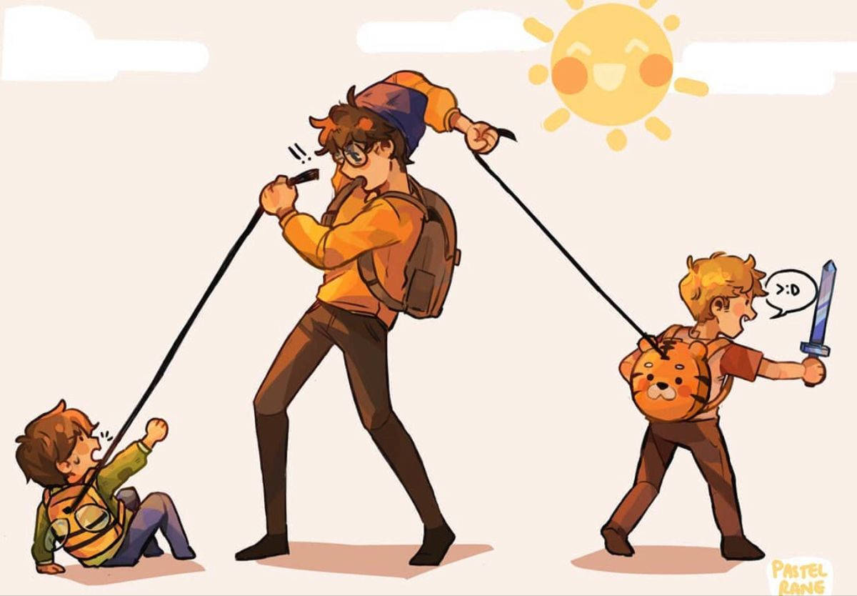 MCYT, leash on kids, anime-style illustration, SD Desktop Wallpaper