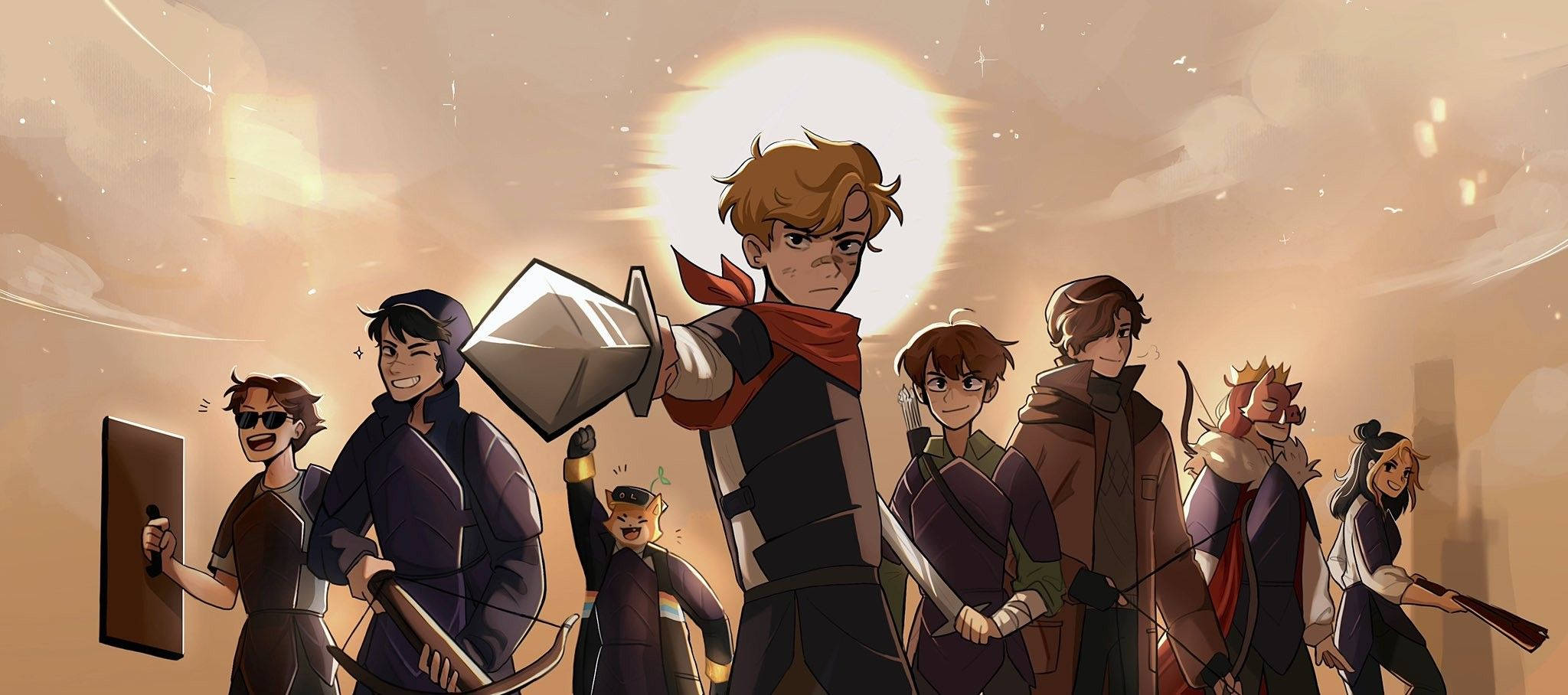 MCYT, leading the clan, glowing sun, Full HD Desktop Wallpaper