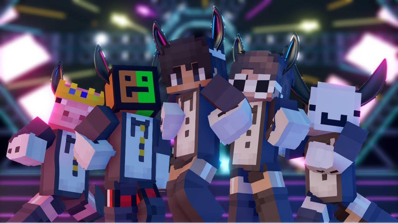 Mcyt, Pixelated Minecraft-style characters, horns, HD Desktop Wallpaper