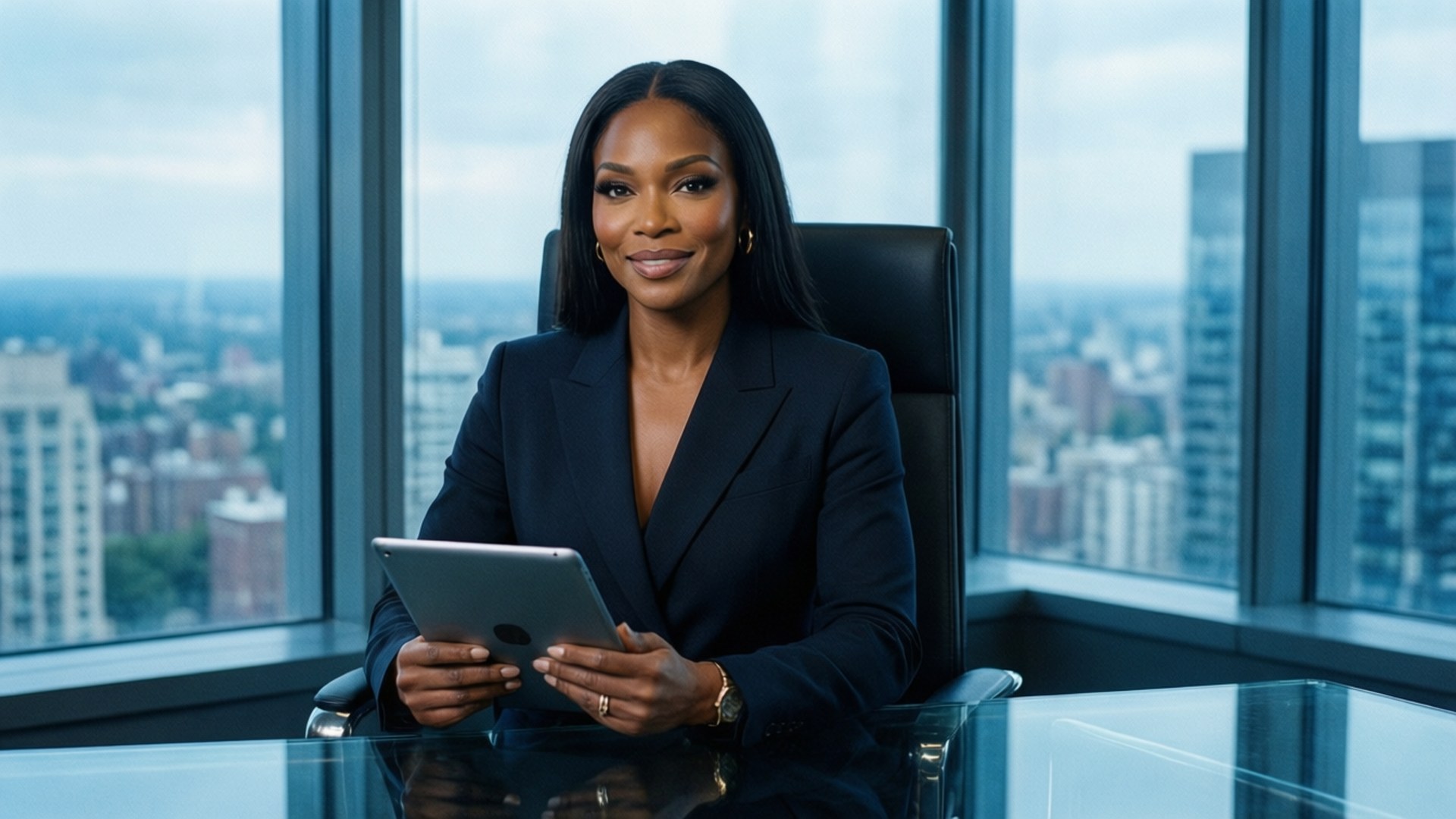 Meagan Good, corporate executive, modern office, Full HD Desktop Wallpaper