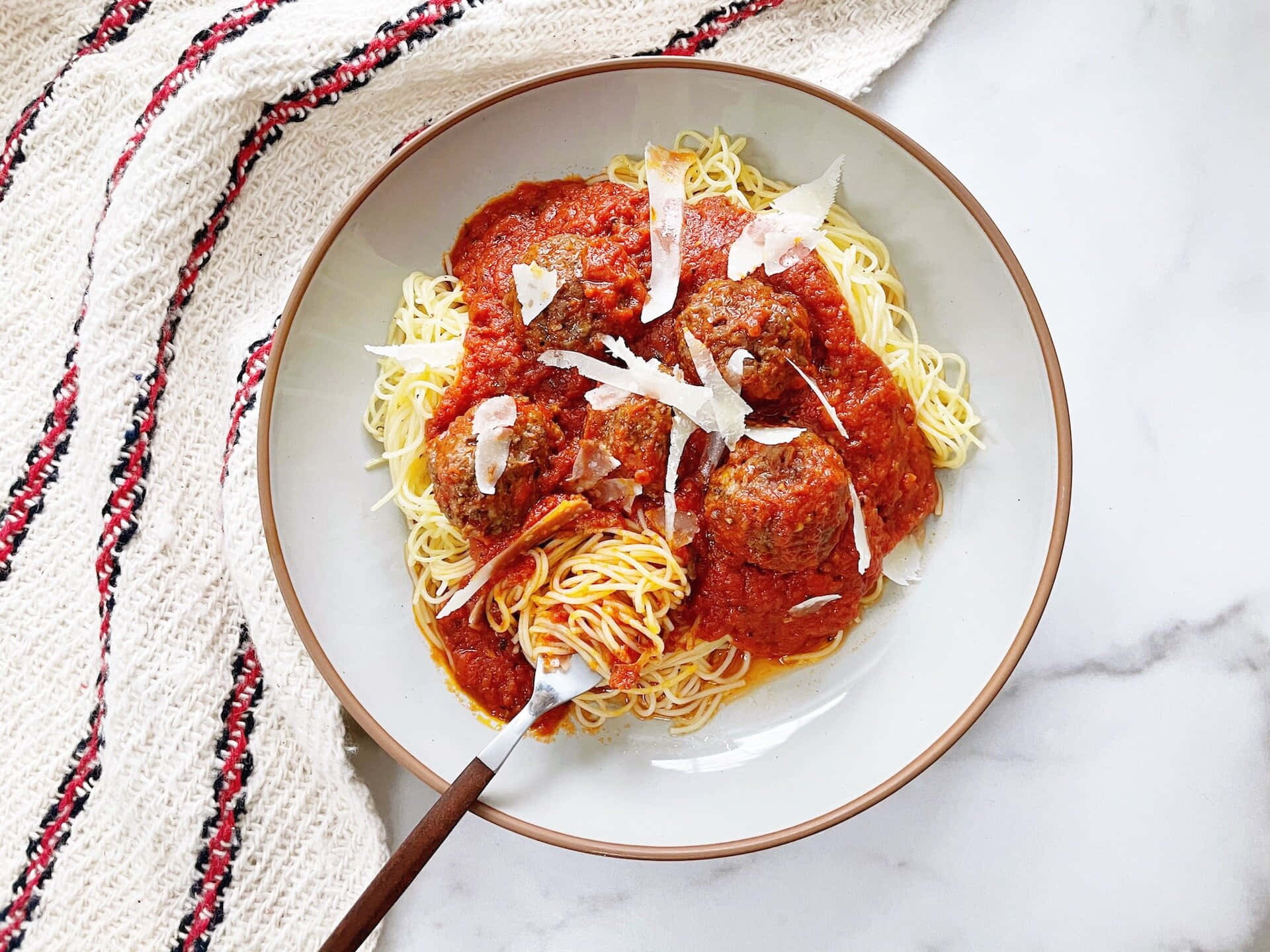 spaghetti, meatballs, tomato sauce, Full HD Desktop Wallpaper