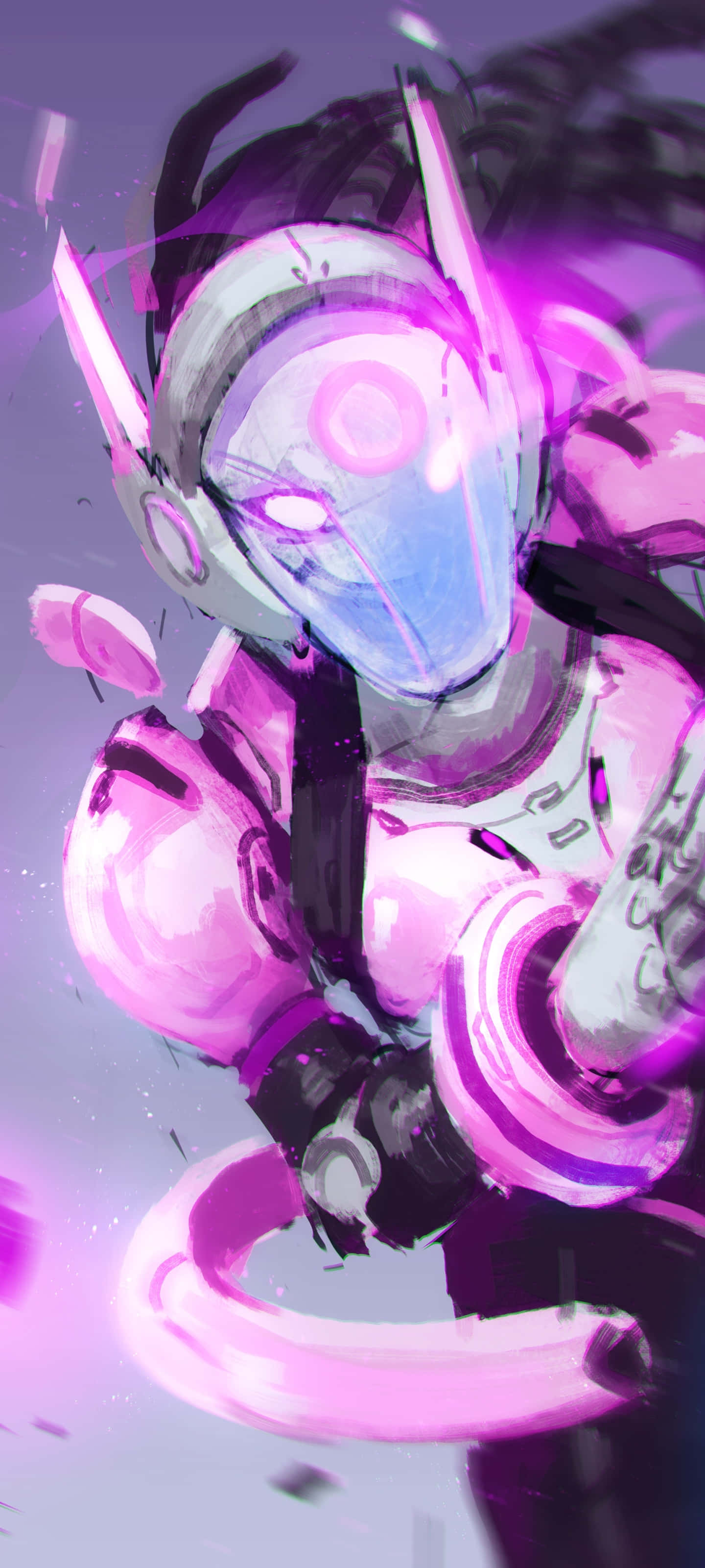 glowing pink armor, futuristic helmet, anime-style character, 2K Phone Wallpaper
