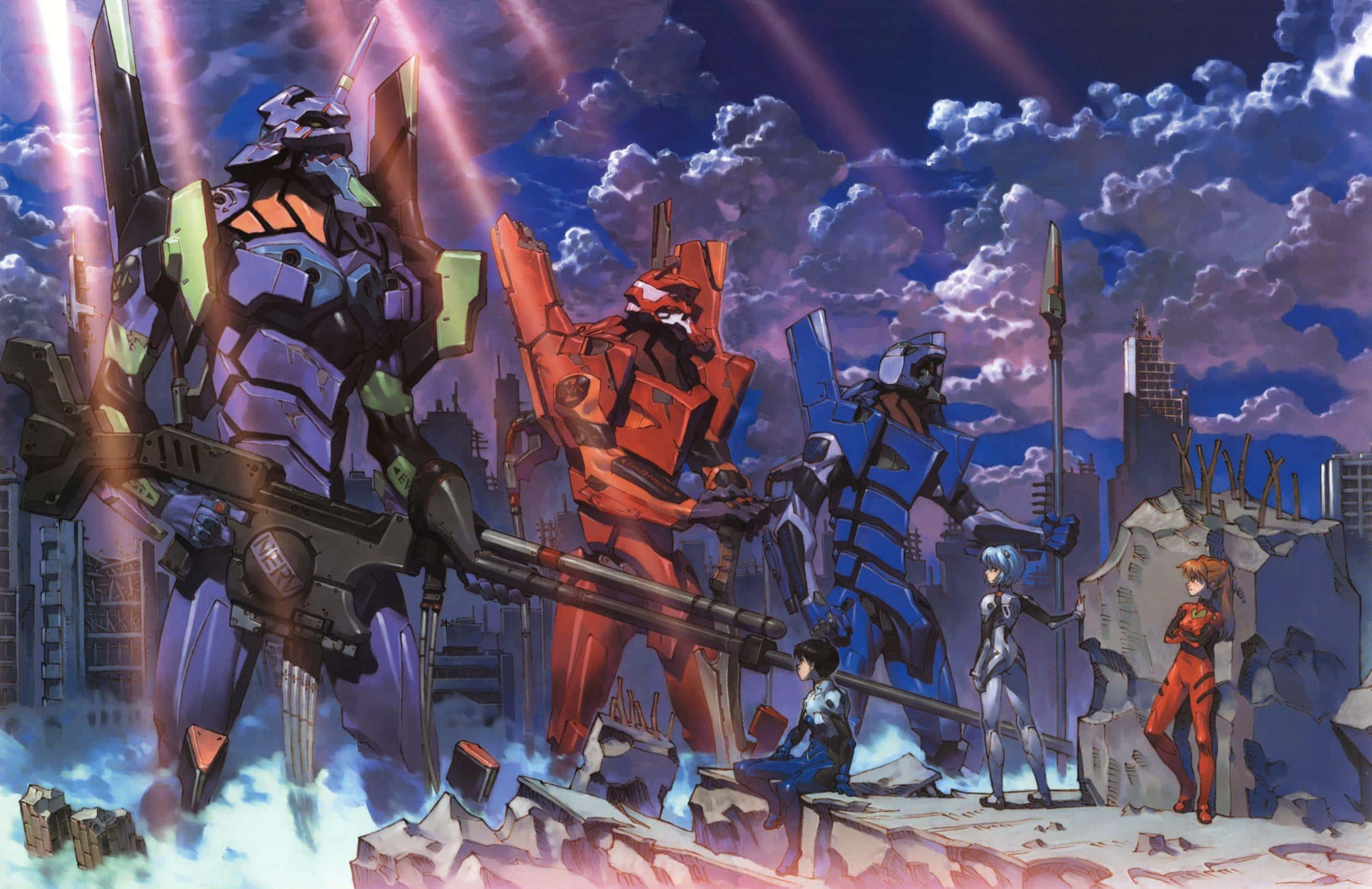 Mecha, dystopian backdrop, ruined cityscape, Full HD Desktop Wallpaper