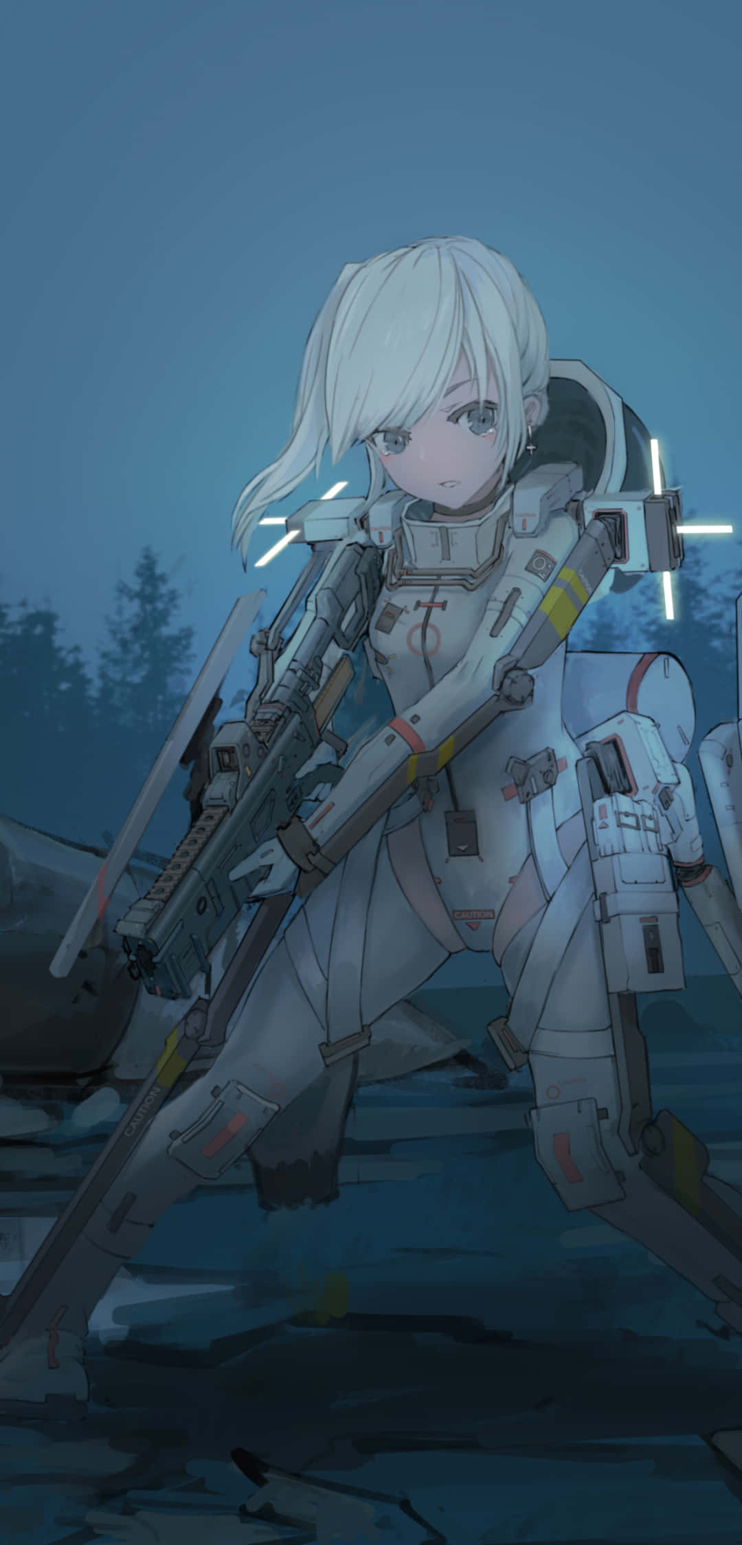 blonde mecha pilot, white-haired anime girl, futuristic armor, Full HD Phone Wallpaper