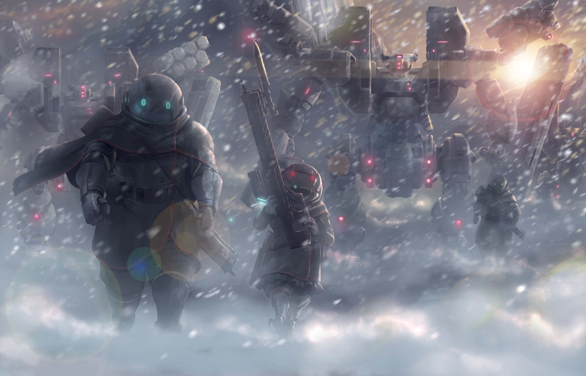 Mecha, snowstorm, blizzard, Full HD Desktop Wallpaper
