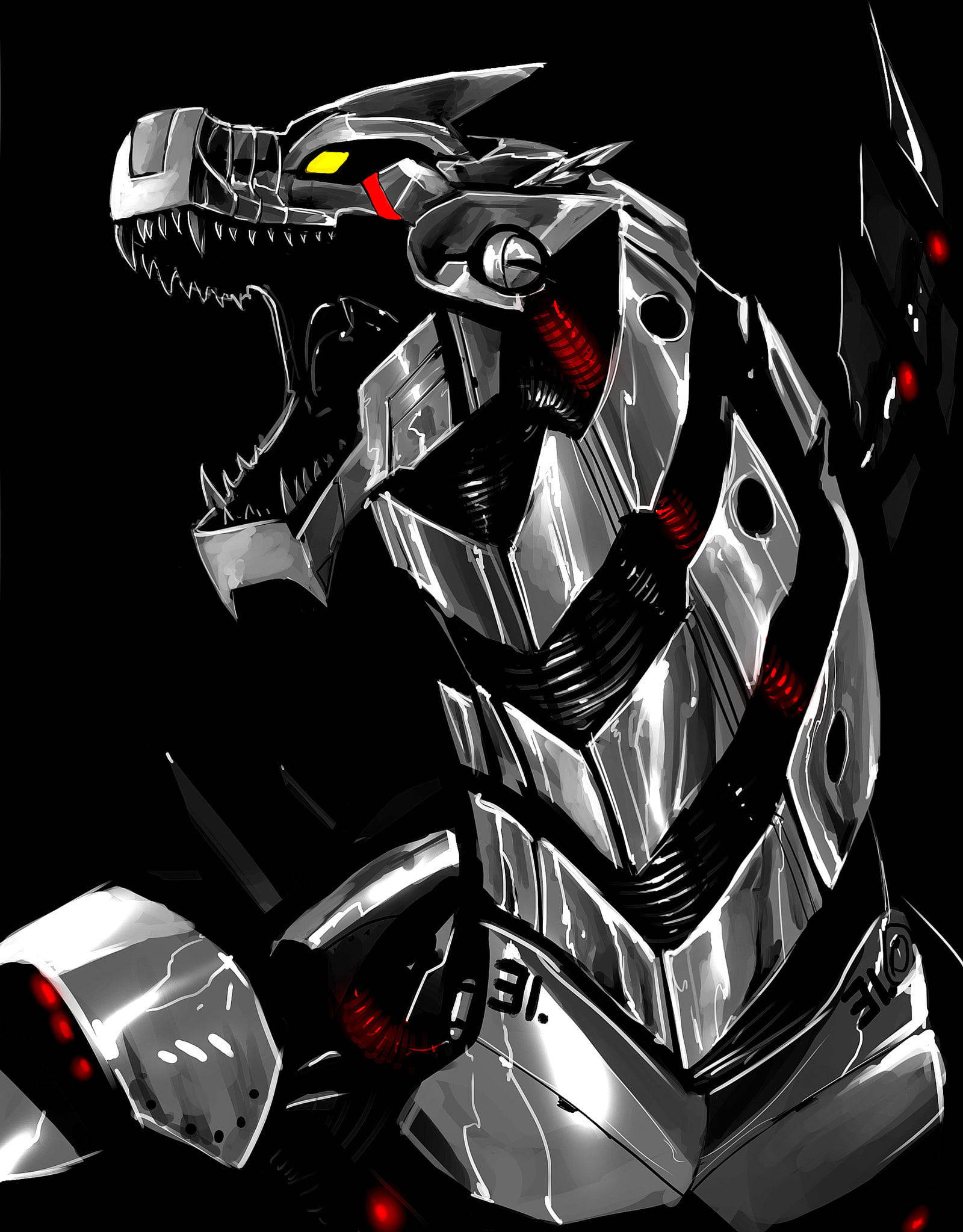 Mechagodzilla 2021, red and black, glowing red and yellow eyes, Full HD Phone Wallpaper