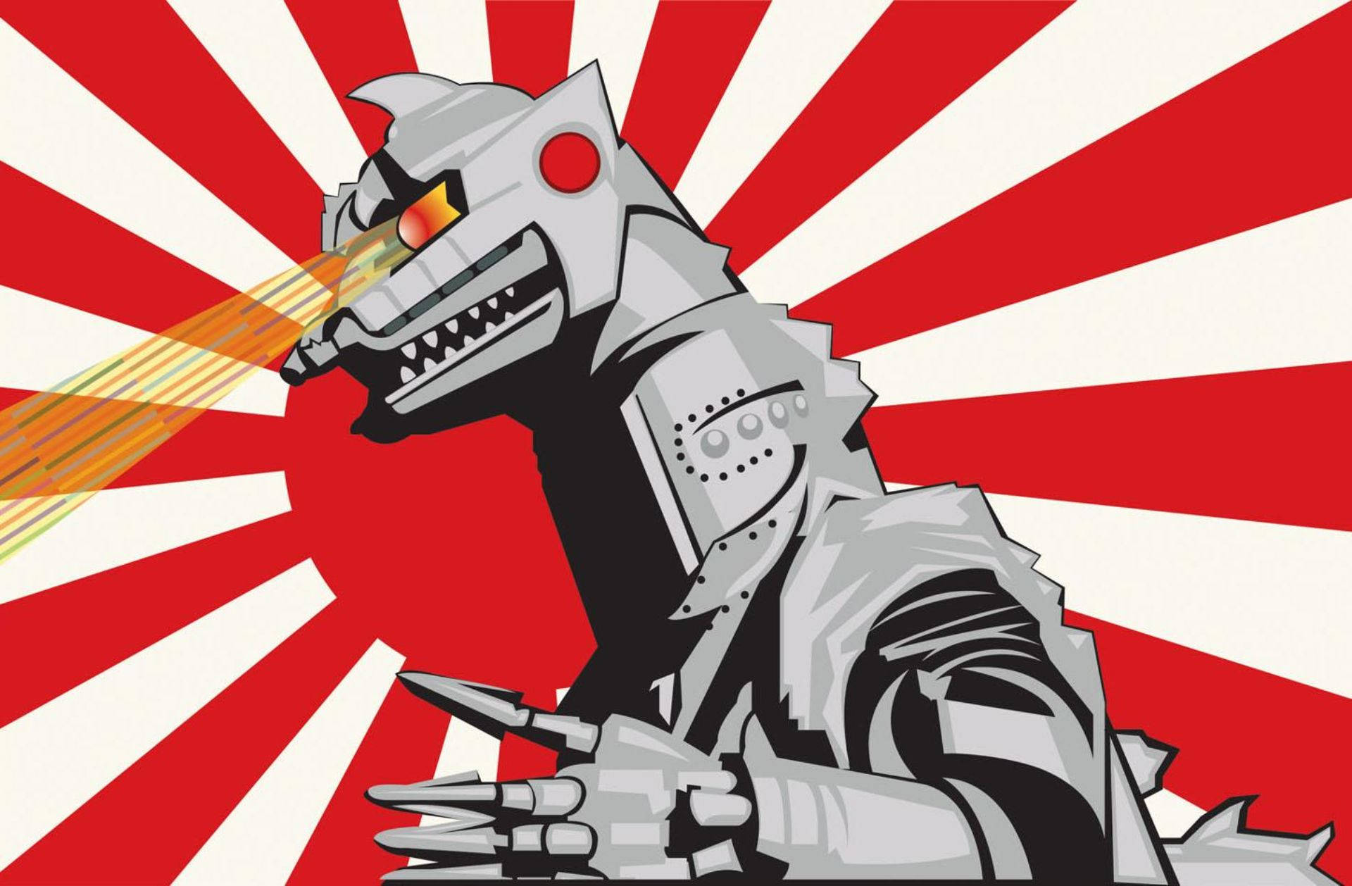 Mechagodzilla 2021, red and white, metallic robot dinosaur, Full HD Desktop Wallpaper