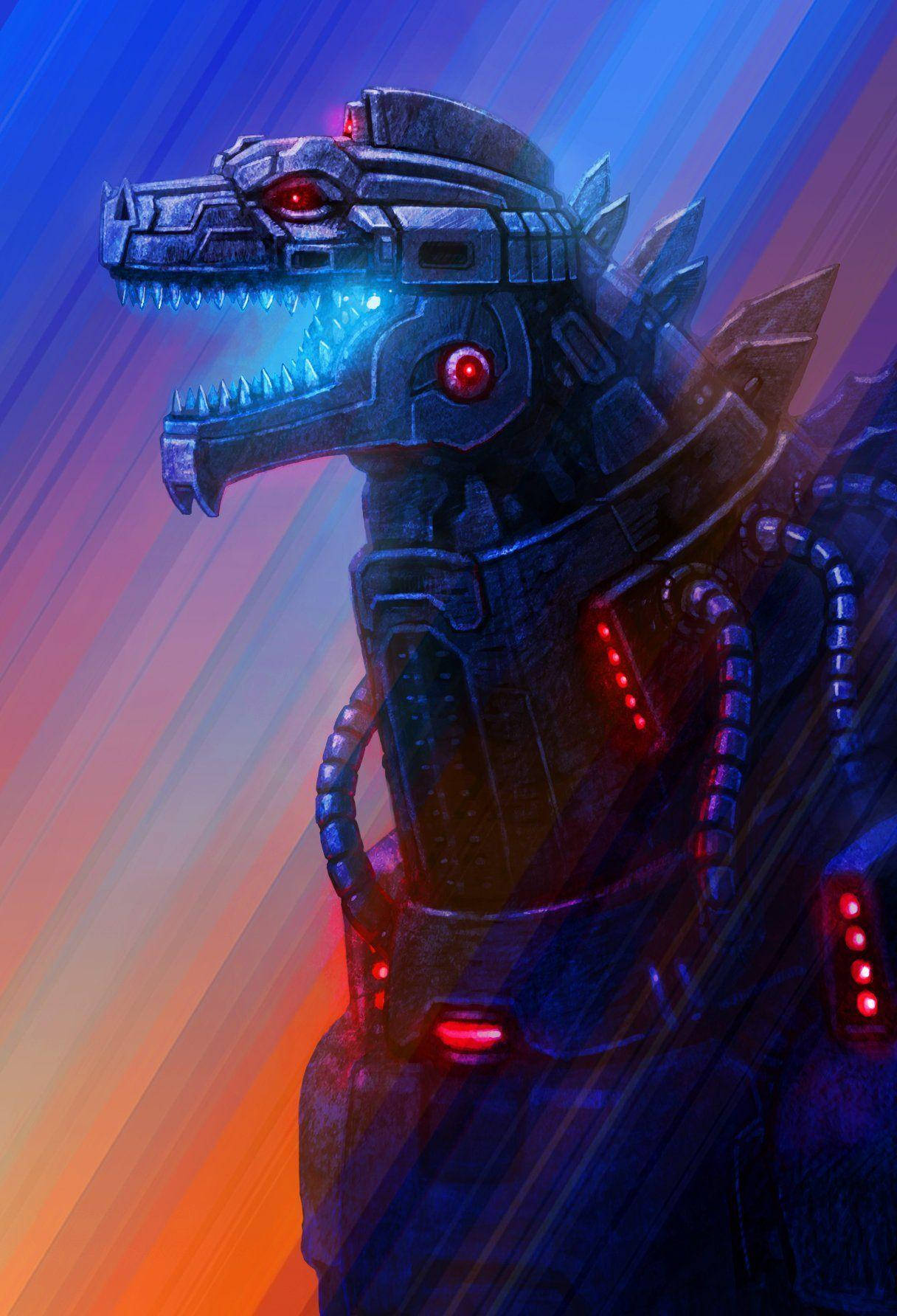 Mechagodzilla 2021, red eyes, blue energy teeth, HD Phone Wallpaper