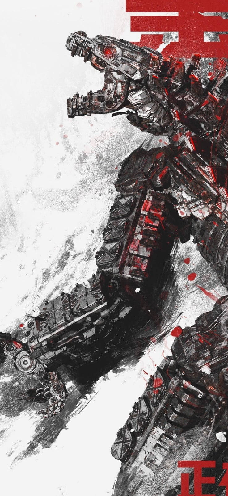 Mechagodzilla 2021, red accents, ink-wash style, HD Phone Wallpaper