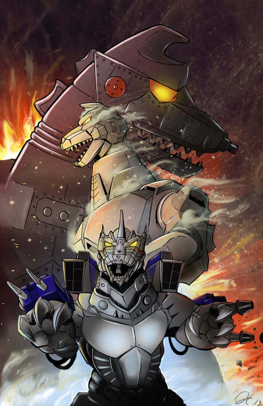 Mechagodzilla, glowing yellow eyes, mechanical jaws, HD Phone Wallpaper