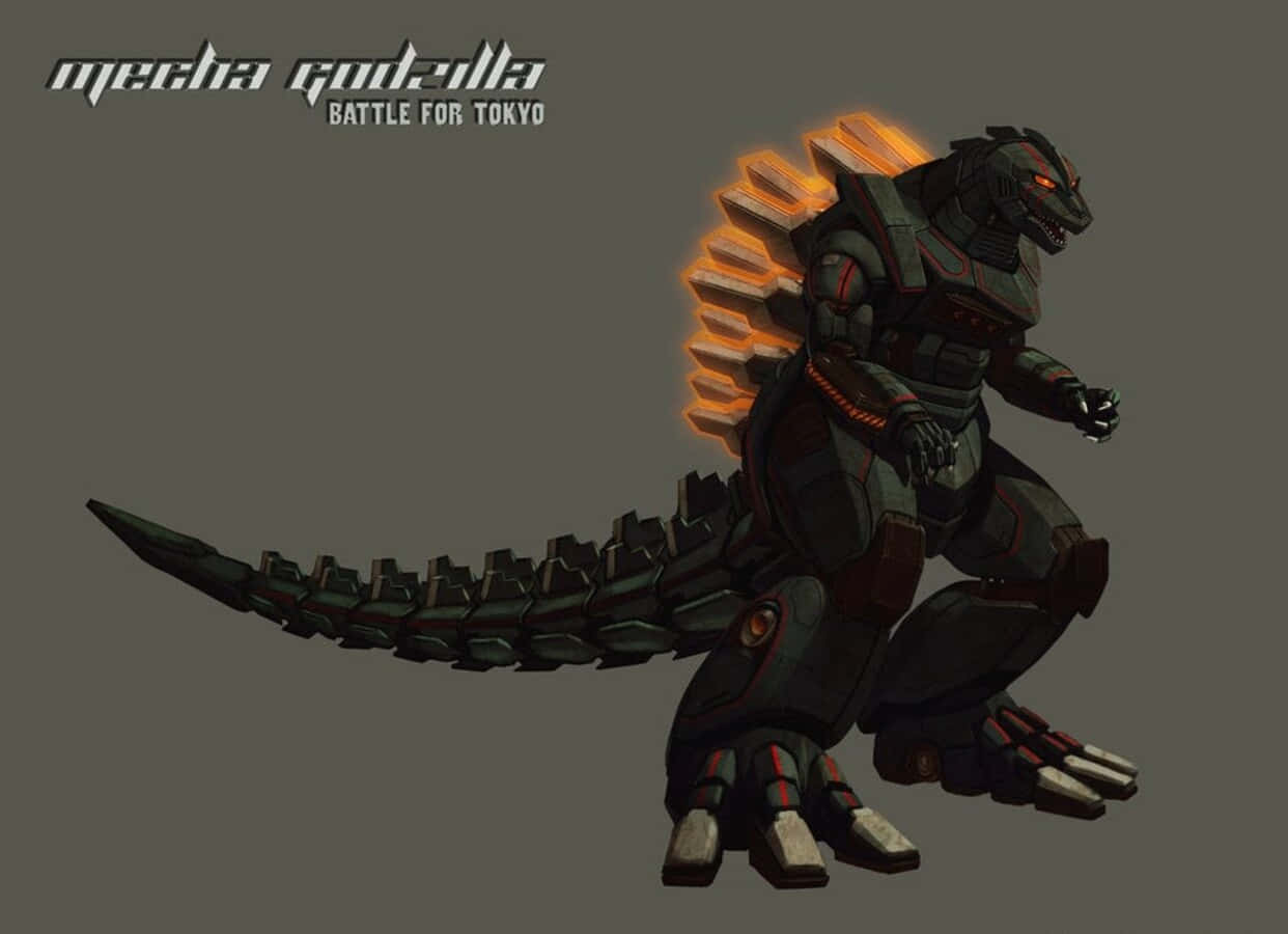 Mechagodzilla, glowing orange dorsal fins, battle-ready pose, SD Desktop Wallpaper