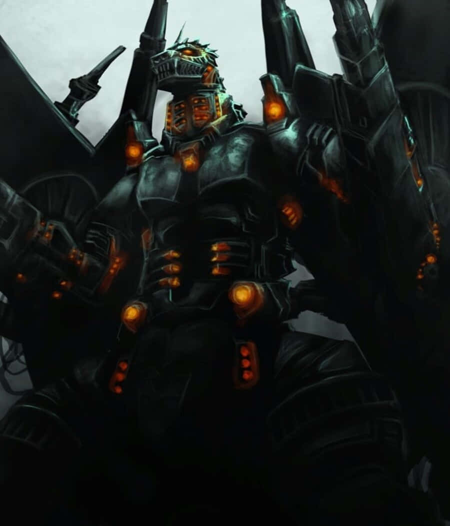 Mechagodzilla, dark armored mech, glowing orange lights, SD Phone Wallpaper