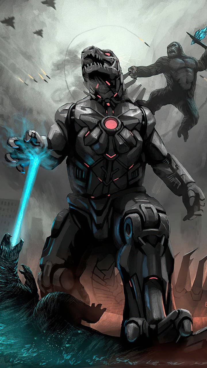 Mechagodzilla 2021, glowing red eyes, blue energy blast, HD Phone Wallpaper