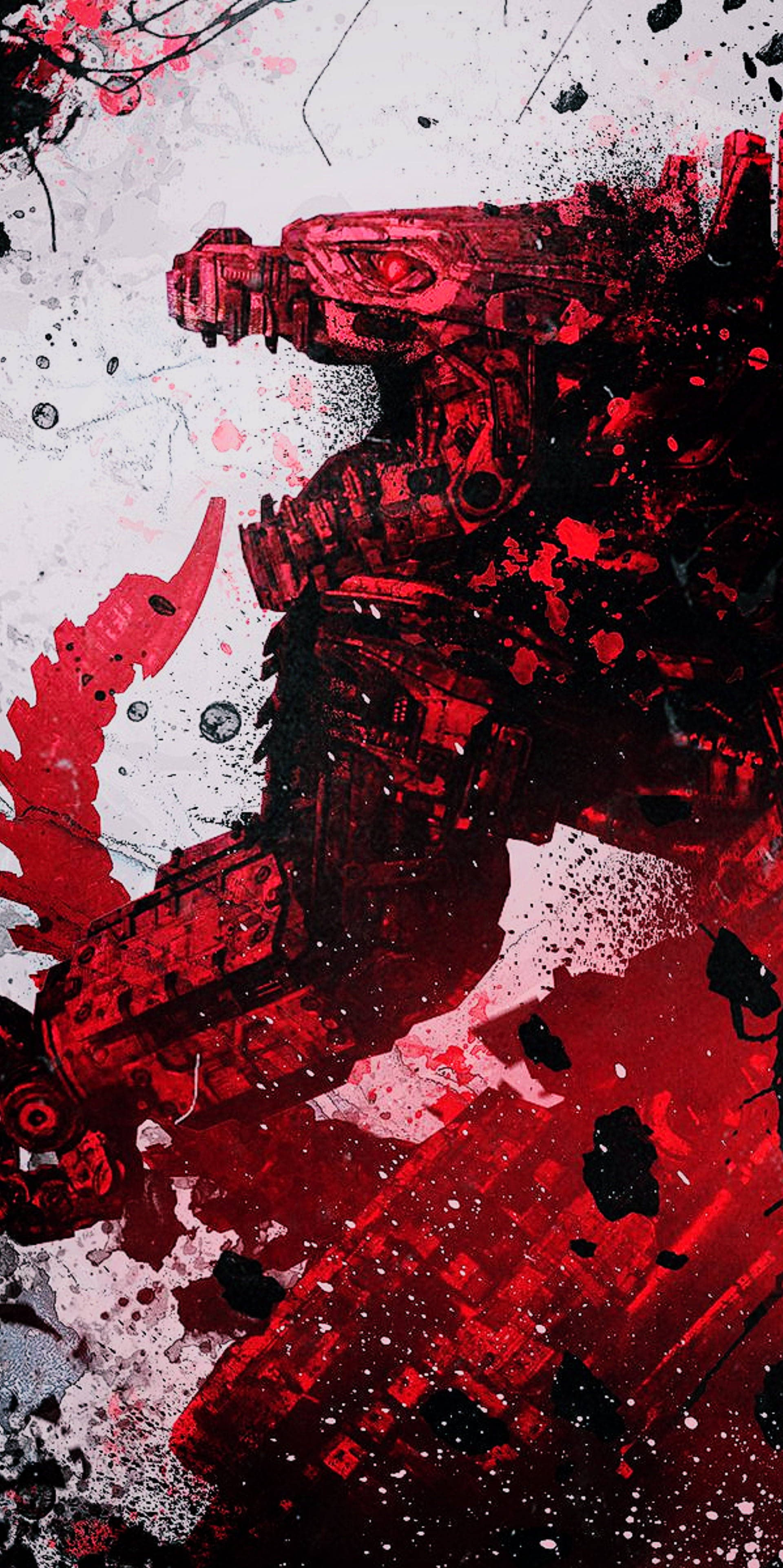 Mechagodzilla 2021, red and black, splattered paint, 4K Phone Wallpaper