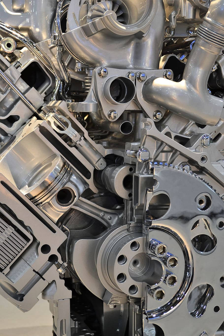 gleaming silver engine, pistons, gears, HD Phone Wallpaper