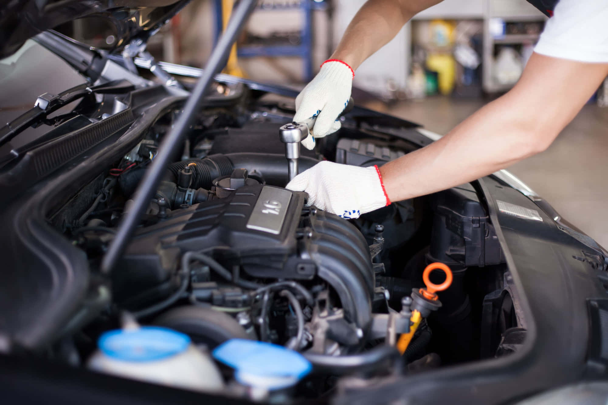white gloves, socket wrench, car engine, Full HD Desktop Wallpaper