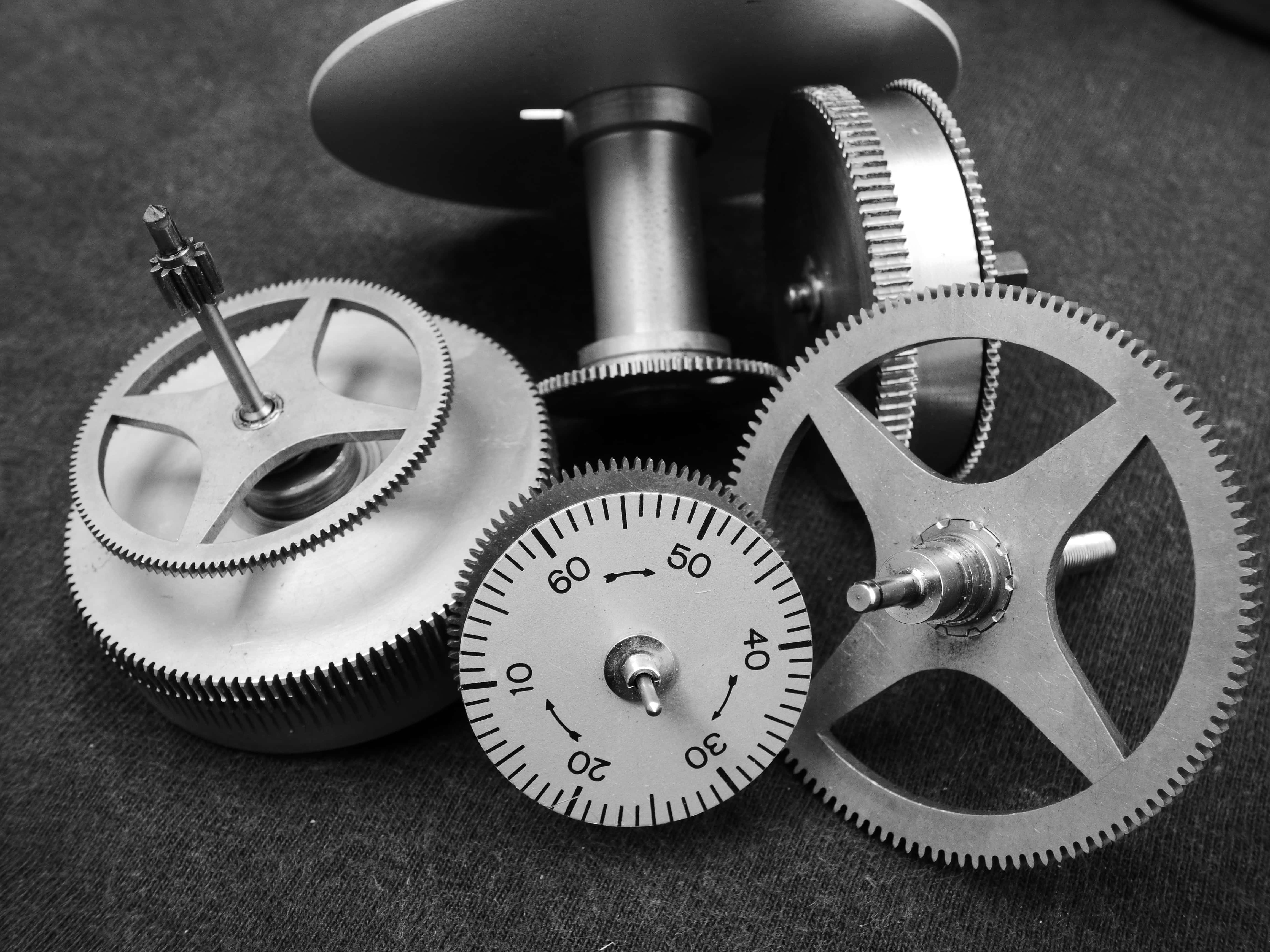 mechanical engineering, metallic gears, timer dial, 4K Desktop Wallpaper