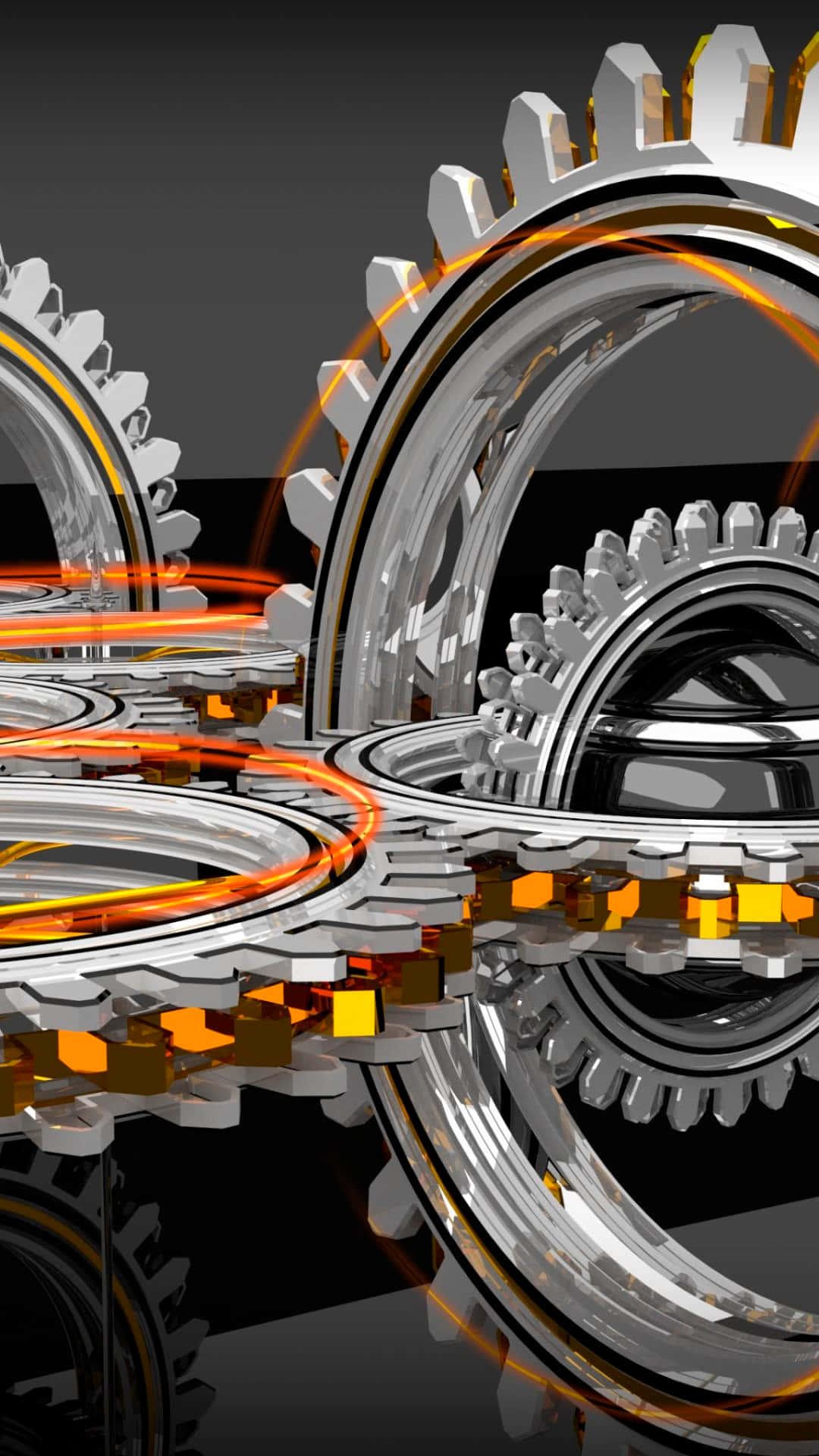 gears, shiny metallic, glowing orange energy trails, Full HD Phone Wallpaper