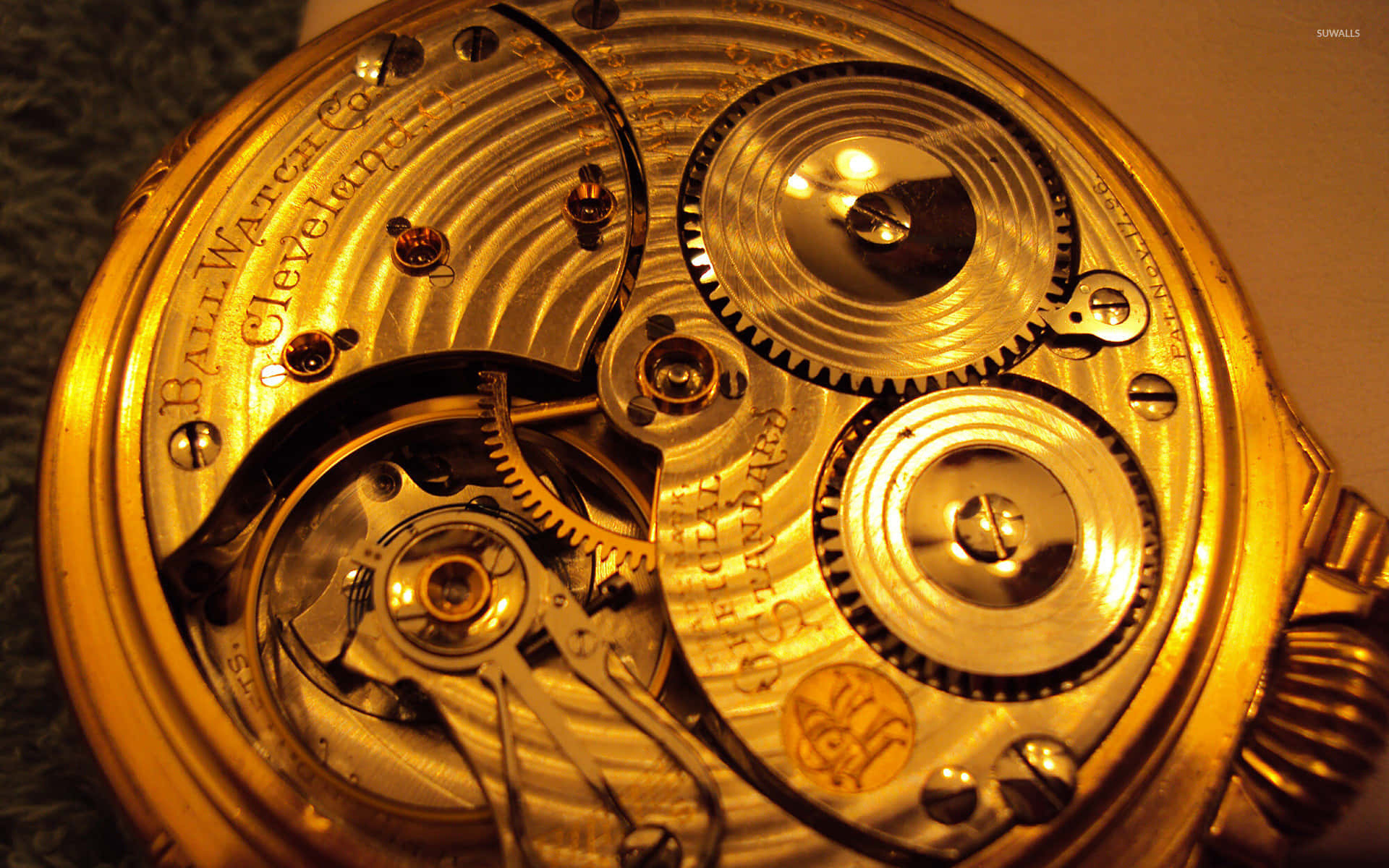 golden pocket watch, intricate gears, engraved text, Full HD Desktop Wallpaper