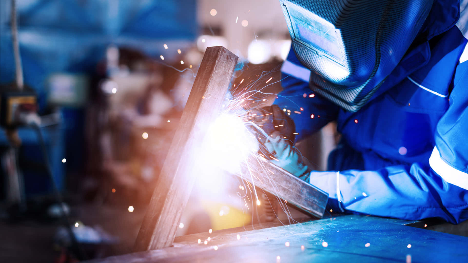 welder, blue gear, metal, Full HD Desktop Wallpaper