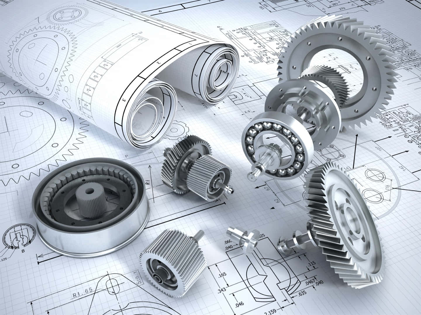 gears, bearings, engineering blueprints, HD Desktop Wallpaper