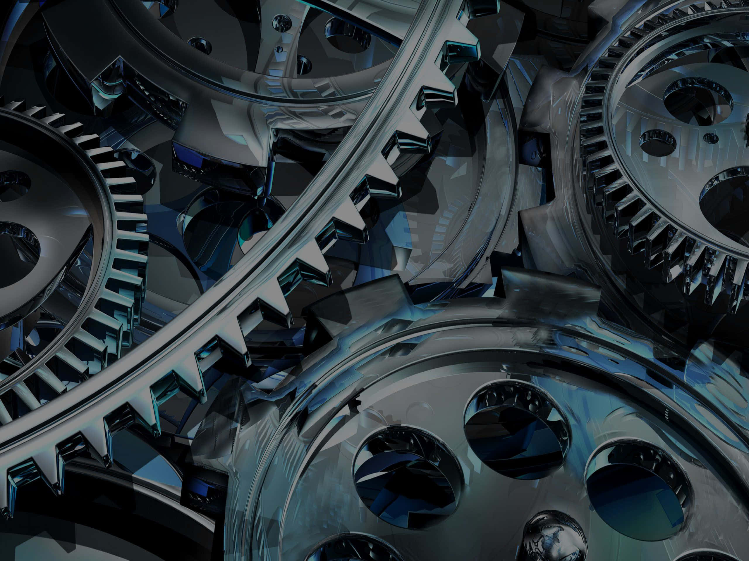 mechanical engineering, interlocking metallic gears, sharp teeth, 2K Desktop Wallpaper