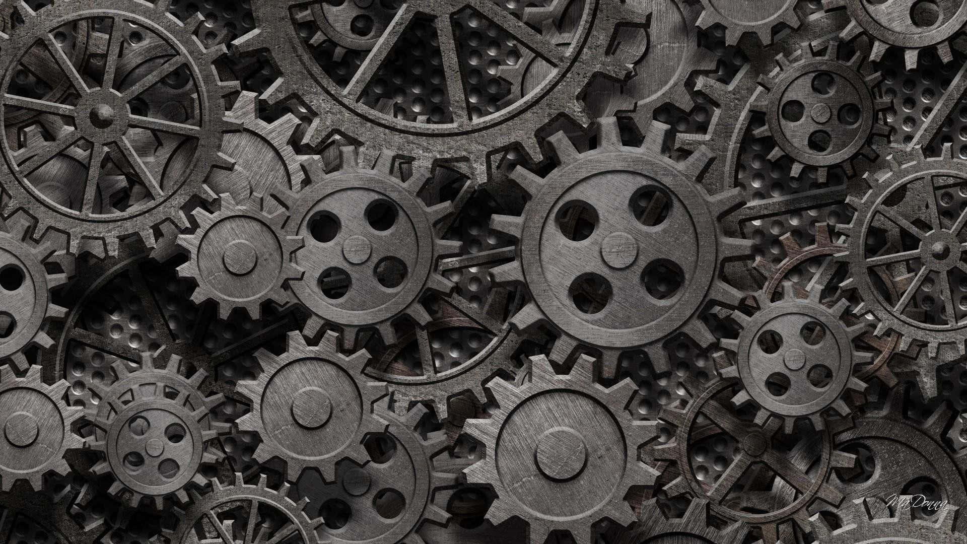 gears, interlocking metallic gears, monochrome tones, Full HD Desktop Wallpaper