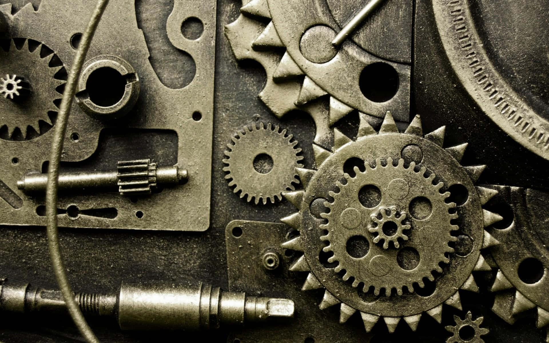 vintage metal gears, mechanical parts, steampunk-inspired composition, Full HD Desktop Wallpaper