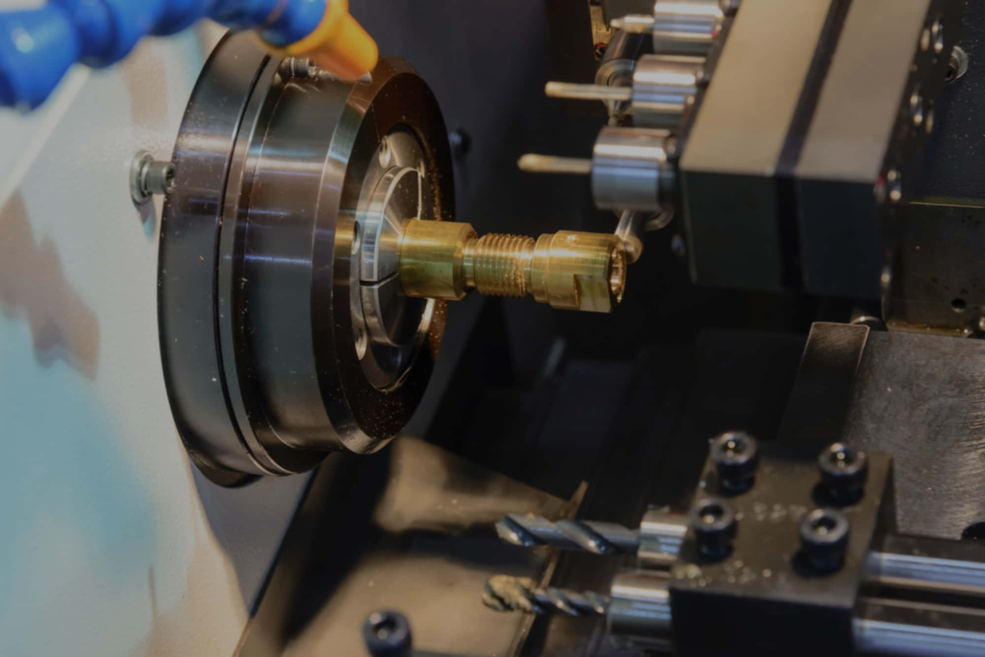 precision lathe, brass metal part, machinist's gloved hand, Full HD Desktop Wallpaper