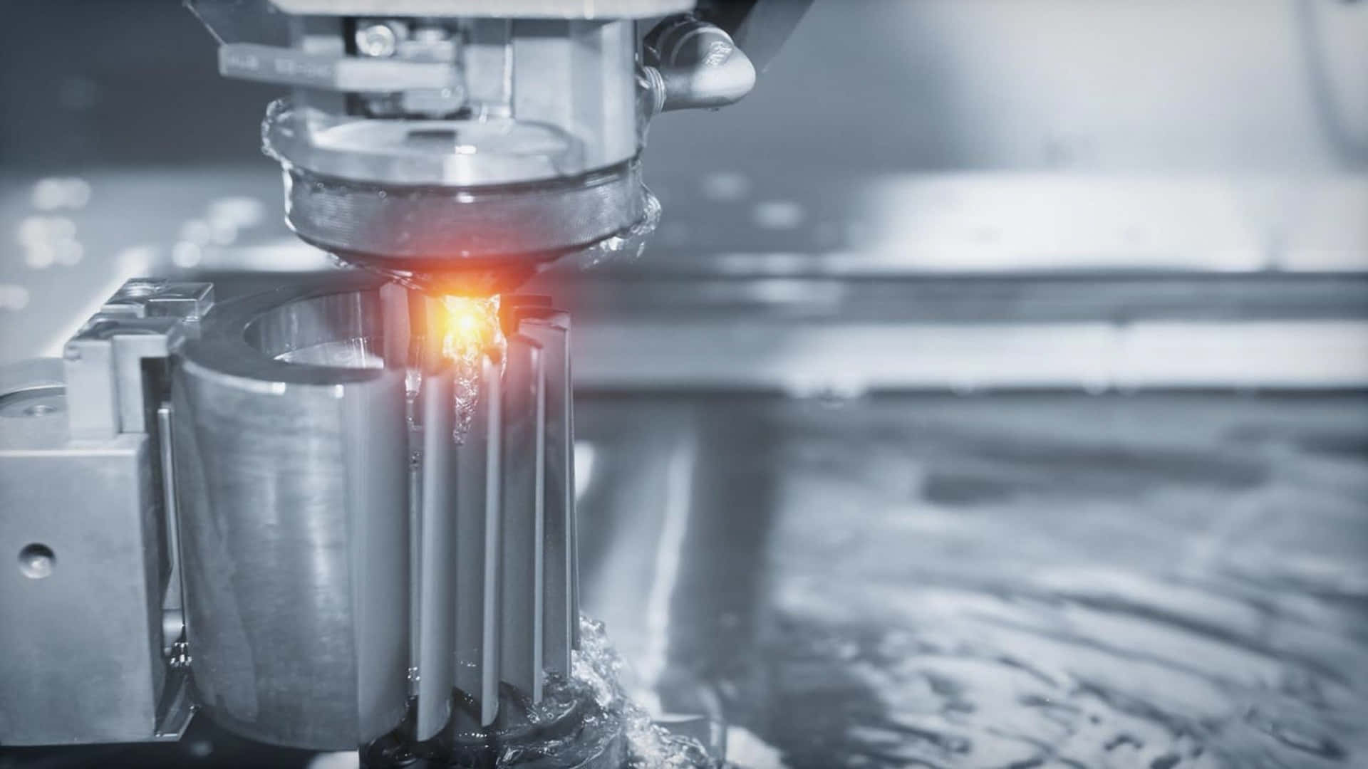 laser cutting machine, metal part, bright orange flame, Full HD Desktop Wallpaper