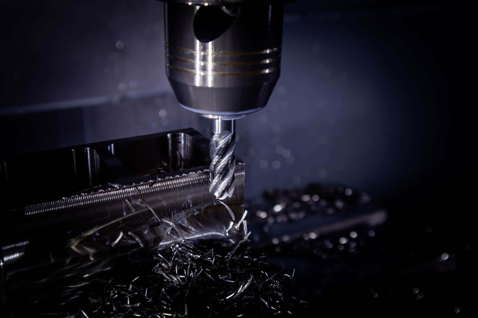CNC drill bit, metal, sparks, Full HD Desktop Wallpaper